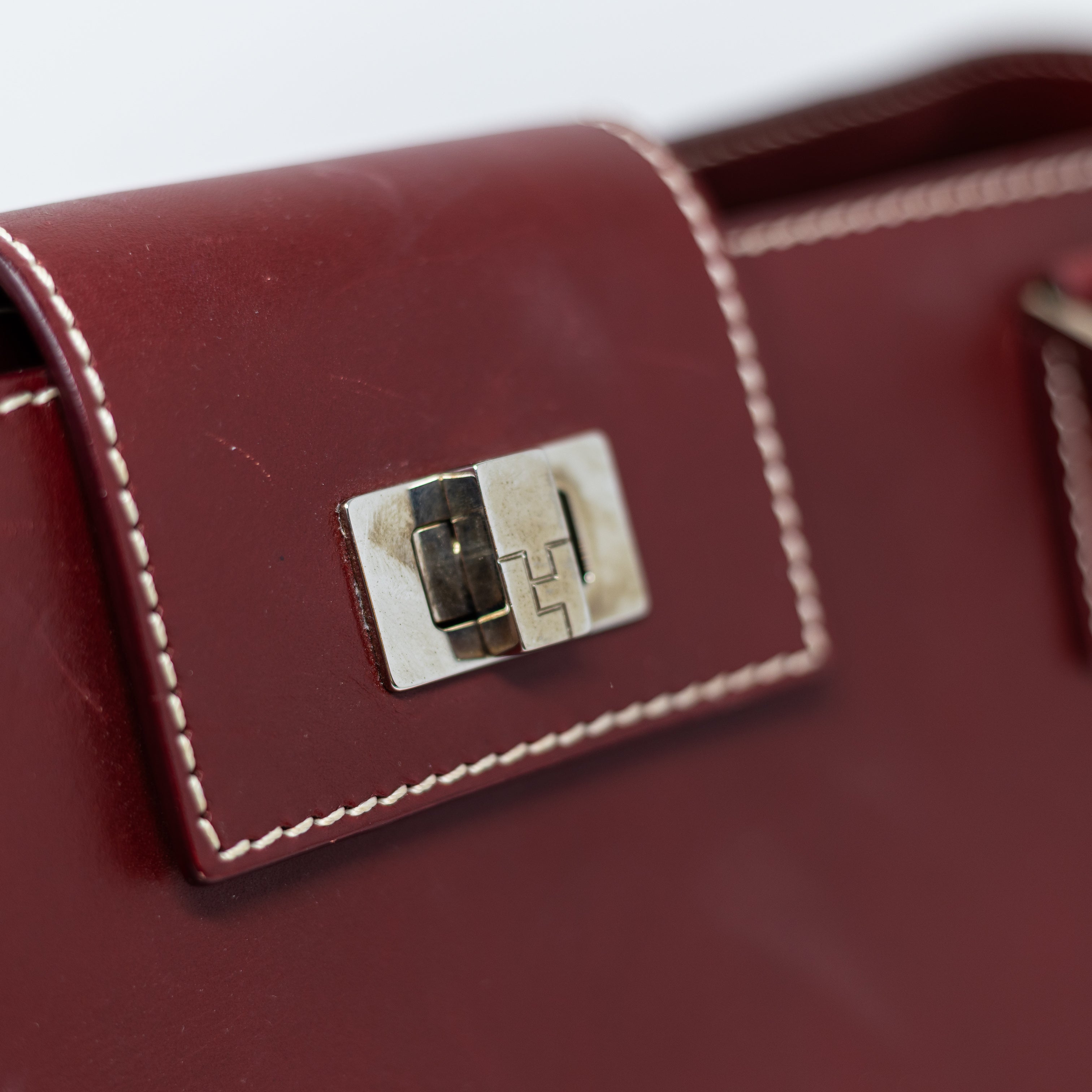 Lambertson Truex Genuine Leather Made In Italy Top Handle Purse Tote Bag Red