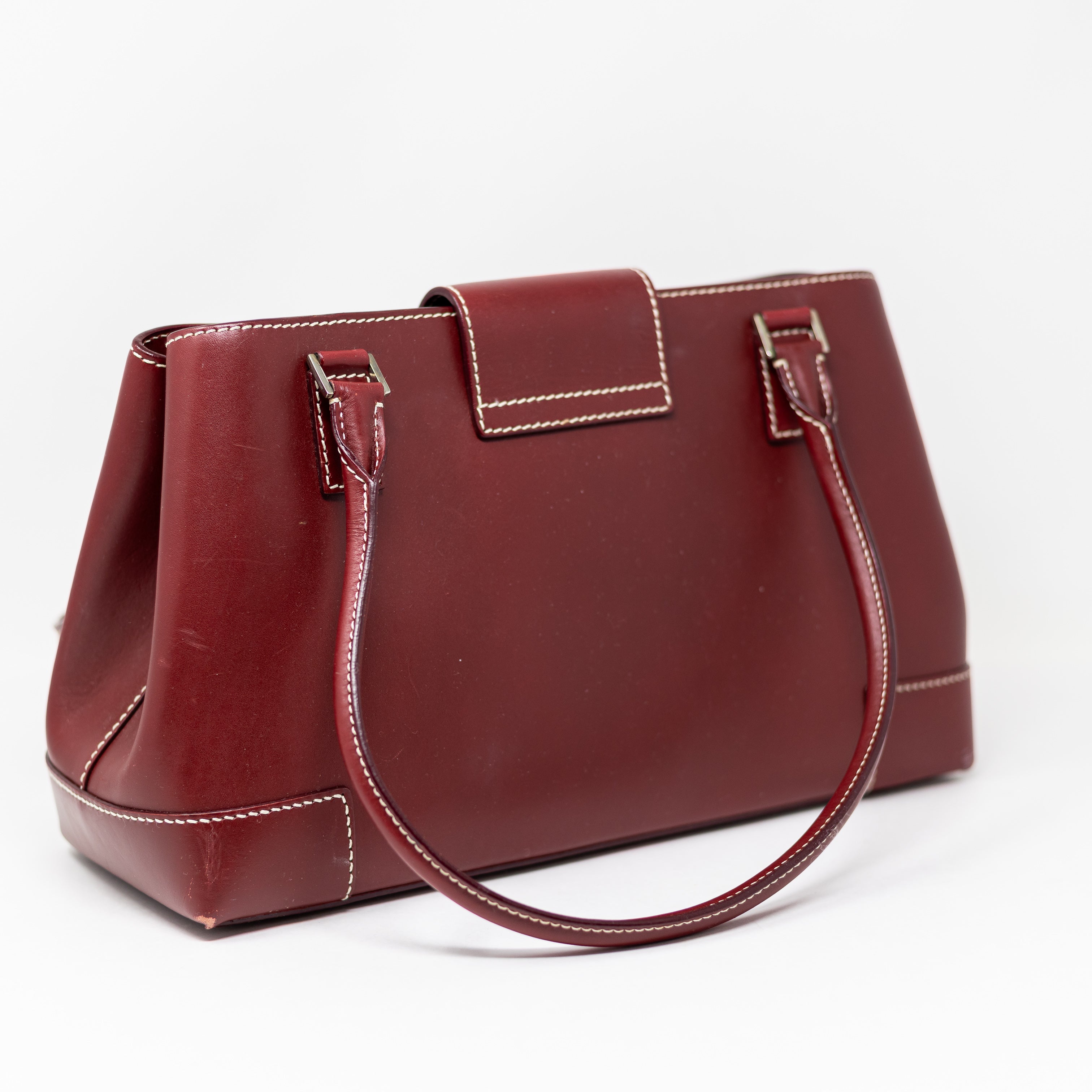 Lambertson Truex Genuine Leather Made In Italy Top Handle Purse Tote Bag Red