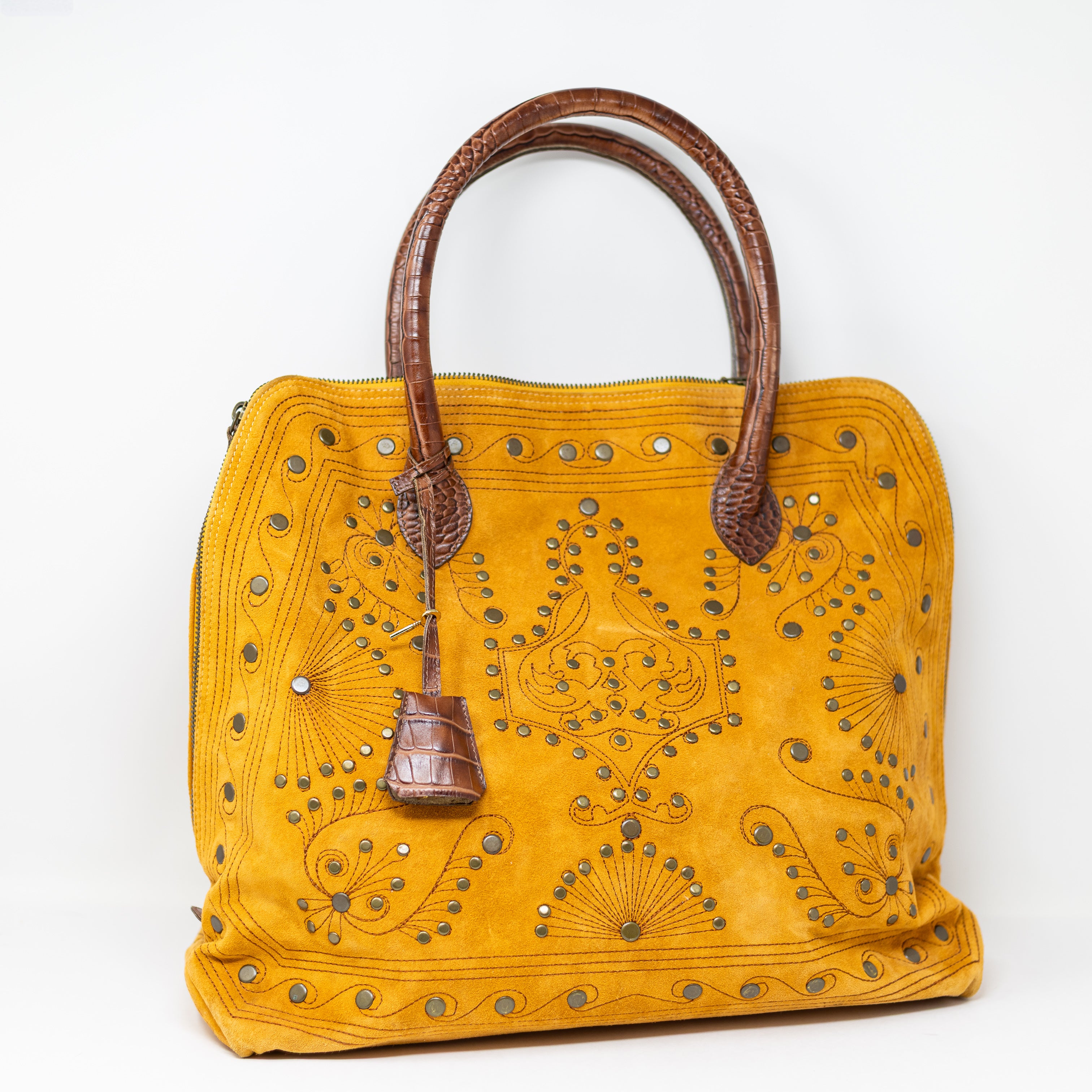Kissa Genuine Suede Leather Studded Embellished Top Handle Satchel Purse Bag