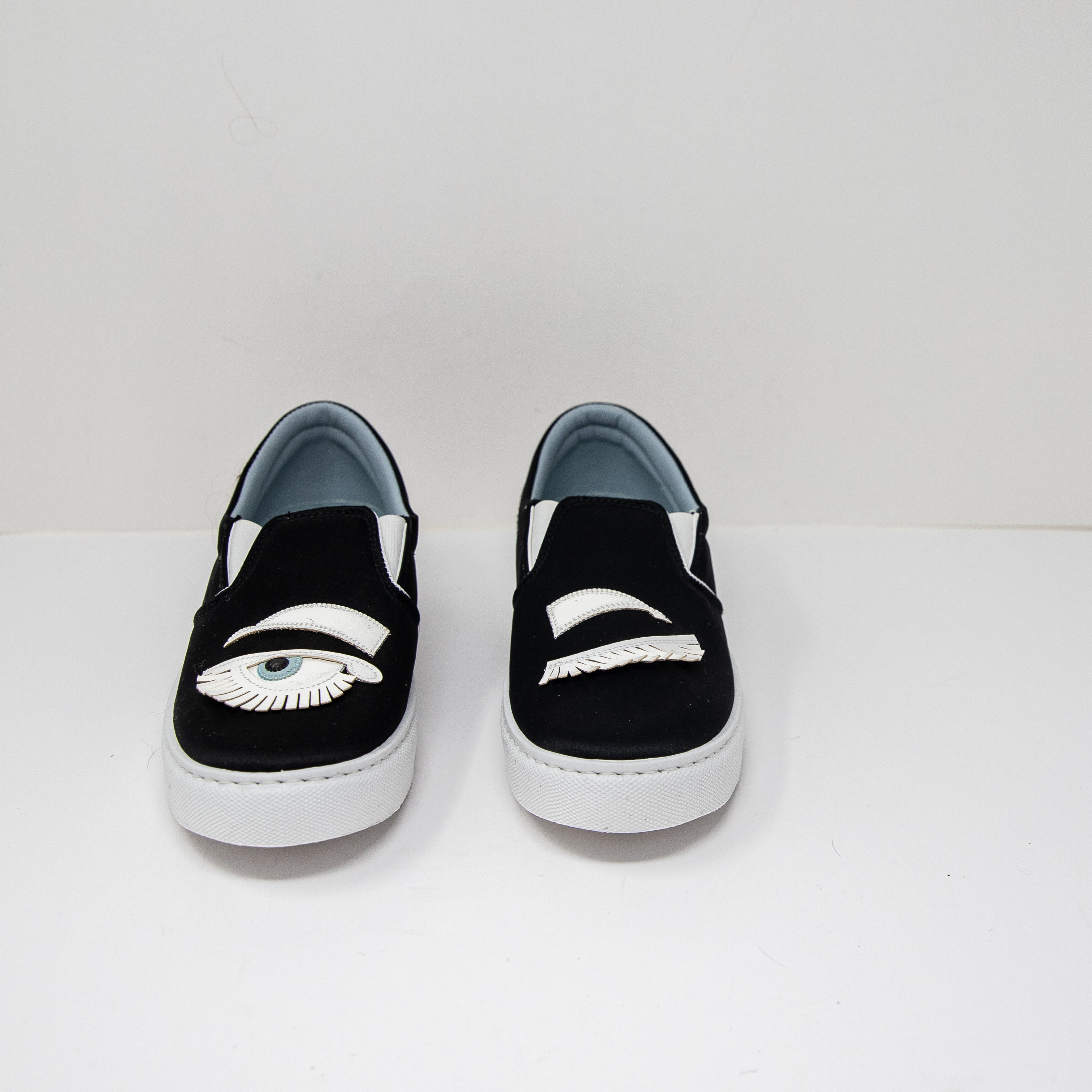 NEW Chiara Ferragni Flirting Wink Neoprene Low Top Slip On Sneakers Shoes Black