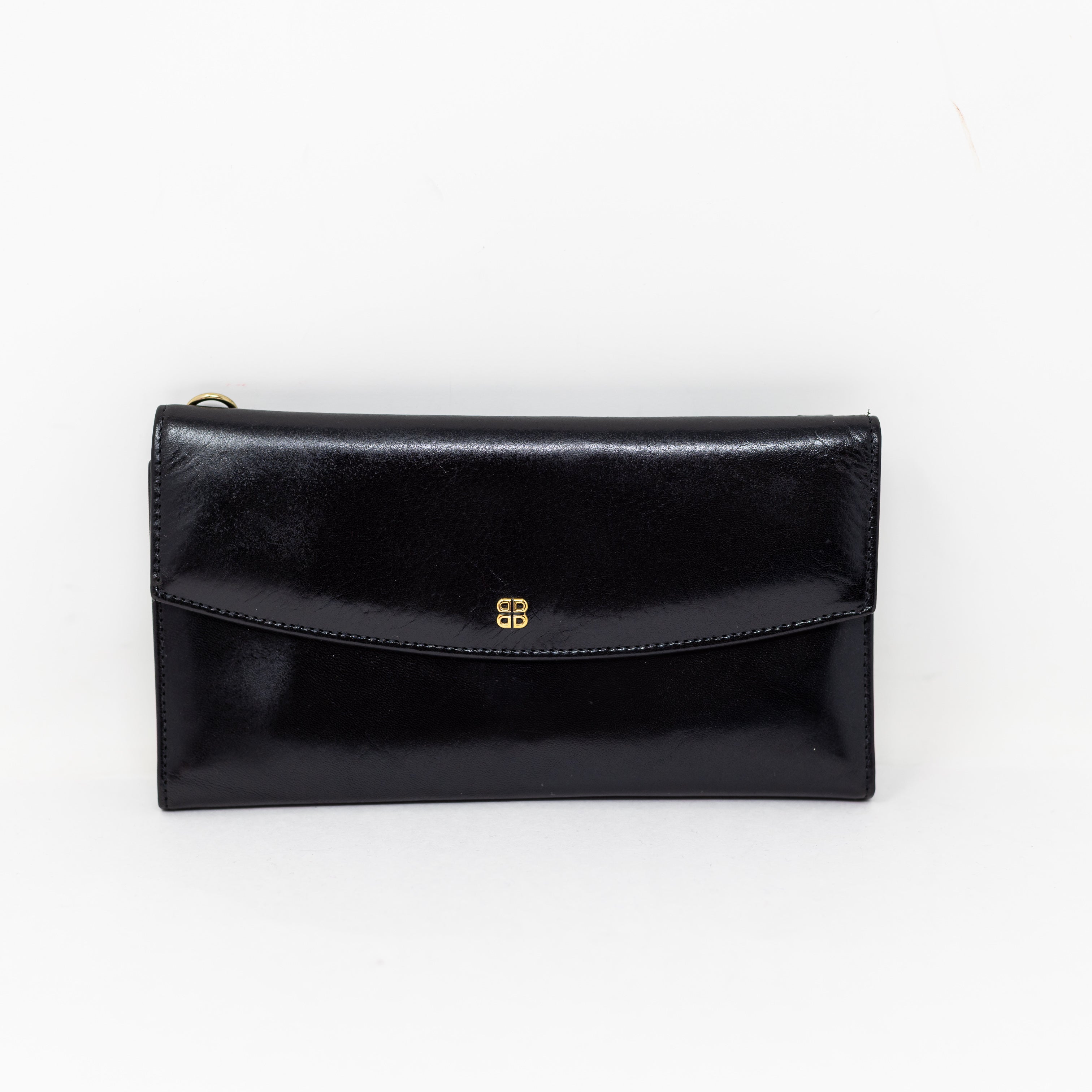 Bosca Genuine Smooth Leather USA Made Slim Trim Fold Snap Wallet Black