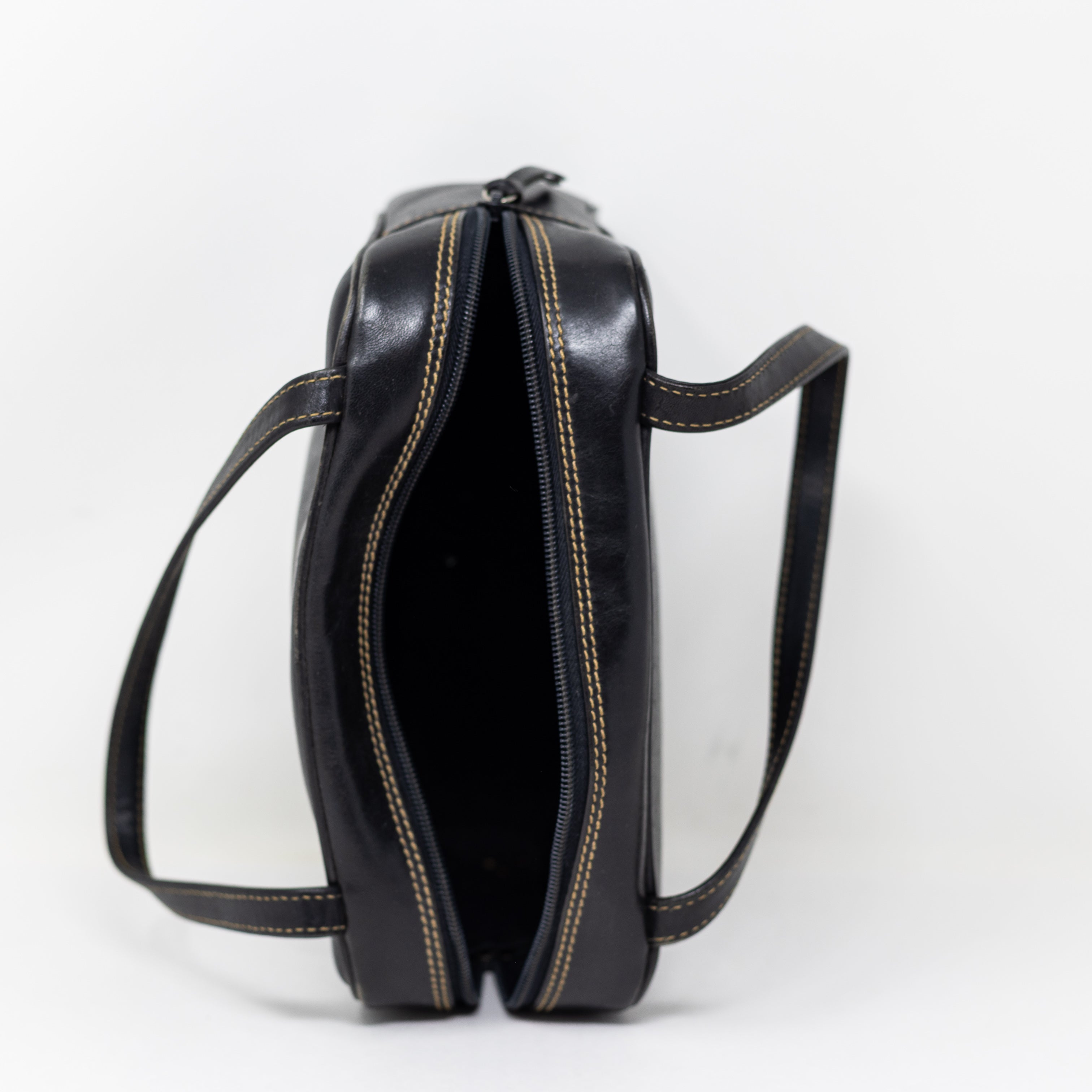 Kate Spade Vintage Genuine Smooth Leather Top Handle Square Purse Bag Tote Black