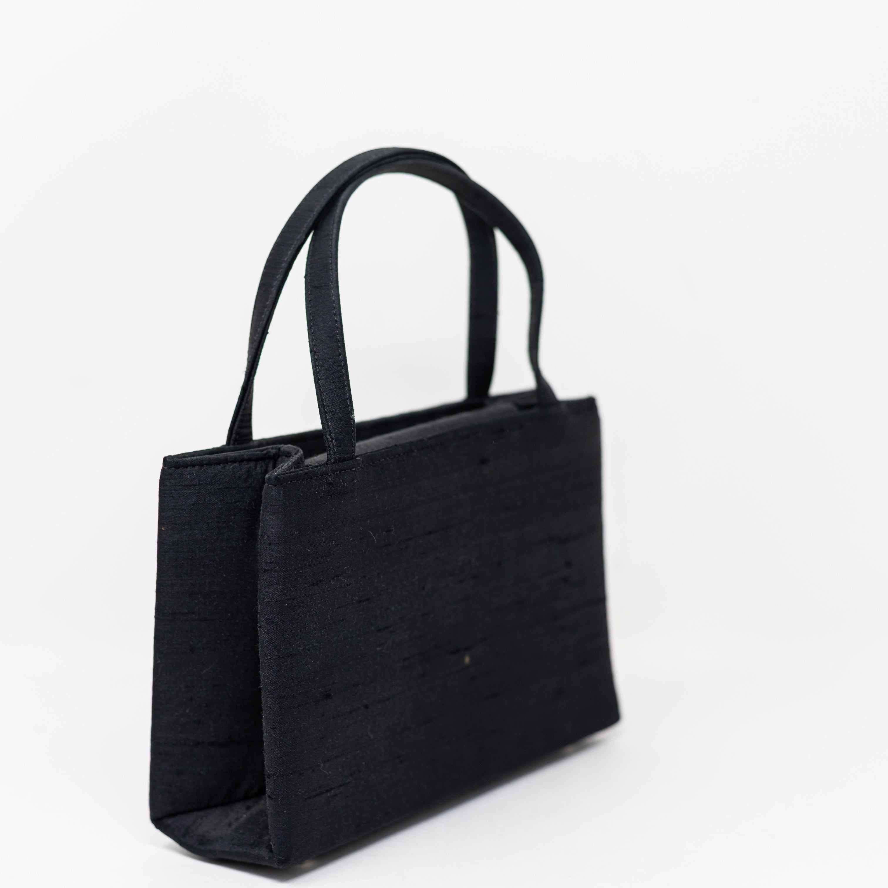 Kate Spade Vintage Raw Silk Textured Top Handle Mini Square Purse Bag Black