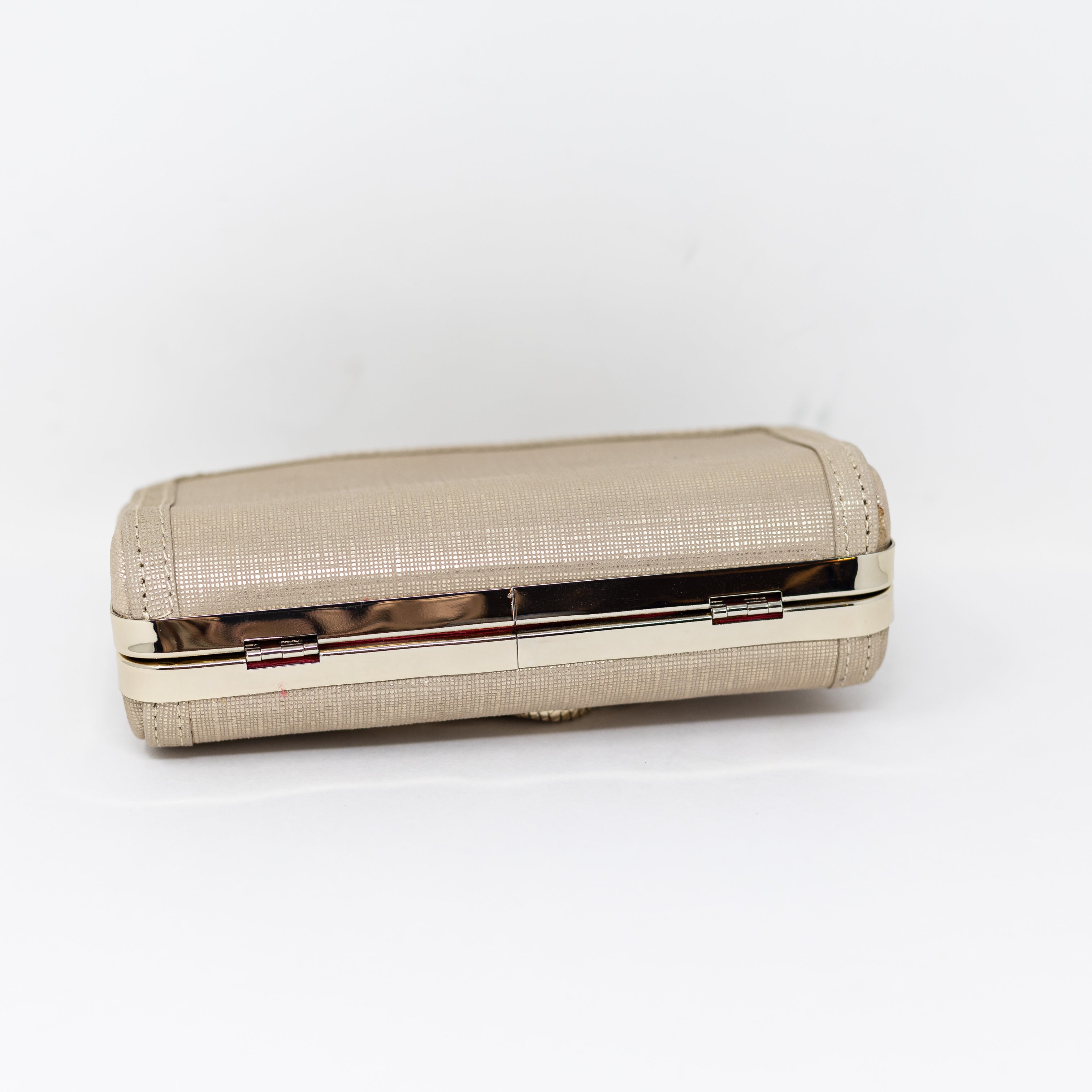 Elaine Turner Gold Metallic Woven Textured Snake Animal Clutch Snap Purse Bag