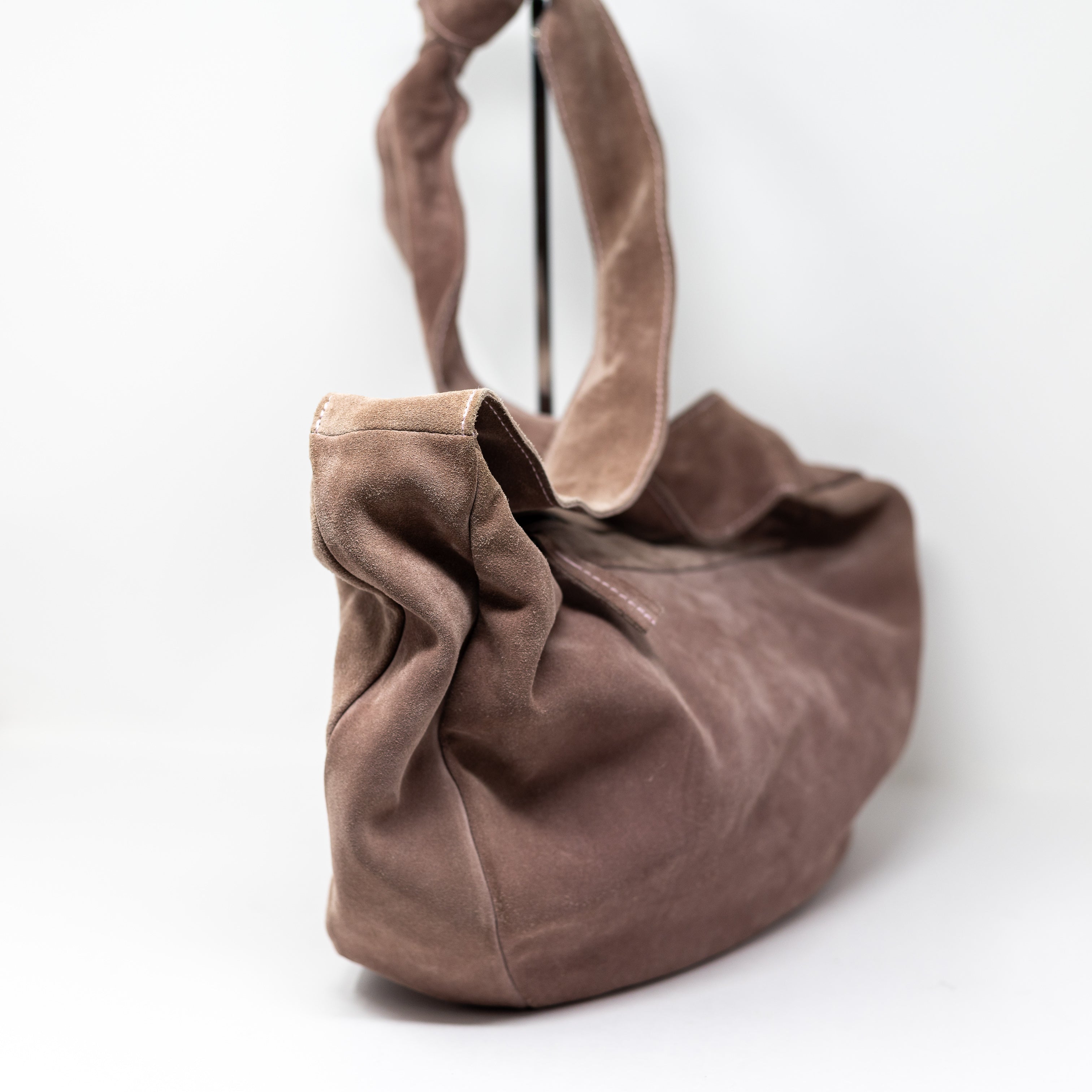 Chloe Genuine Suede Leather Oversized Hobo Twist Knot Tie Shoulder Purse Bag
