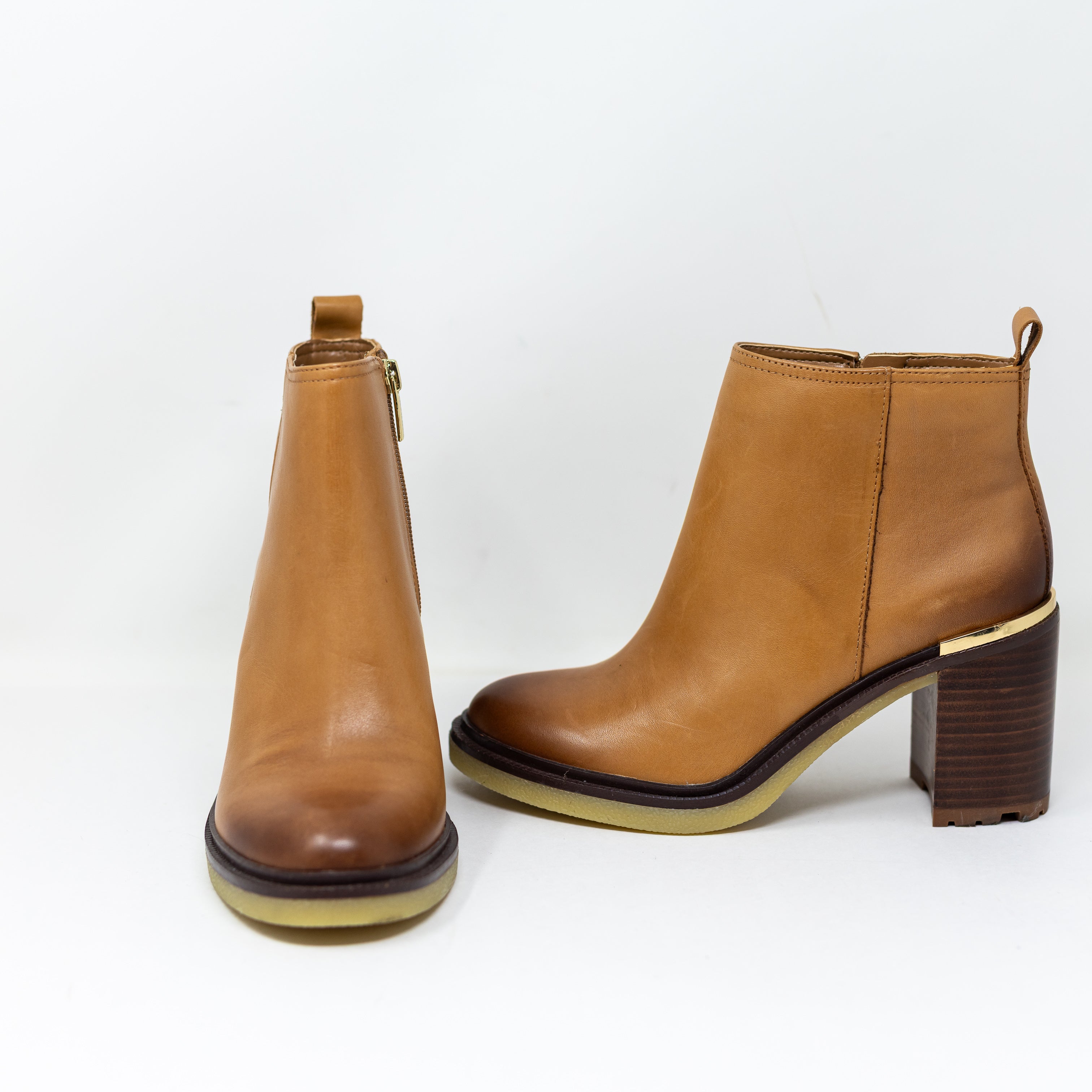 NEW Vince Camuto Women's Gorgan Light Cognac Tan Leather Block Heel Ankle Boots