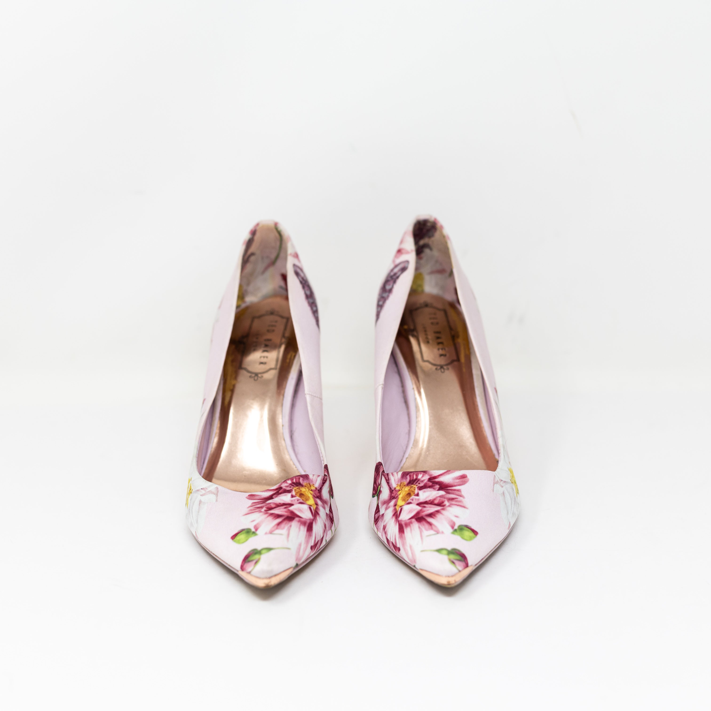 Ted Baker Women's Satin Floral Flower Print Pattern Pointed Toe High Heels Shoes
