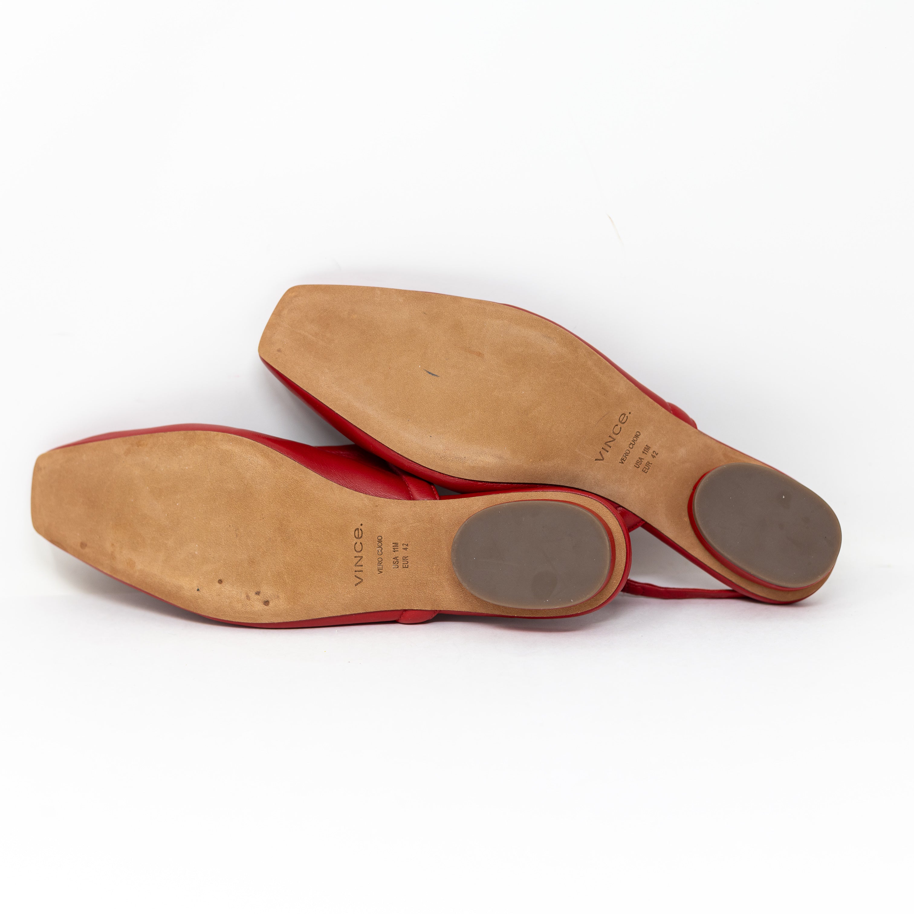 NEW Vince Bernice Genuine Leather Square Toe Slingback Ballet Flats Shoes Red 11