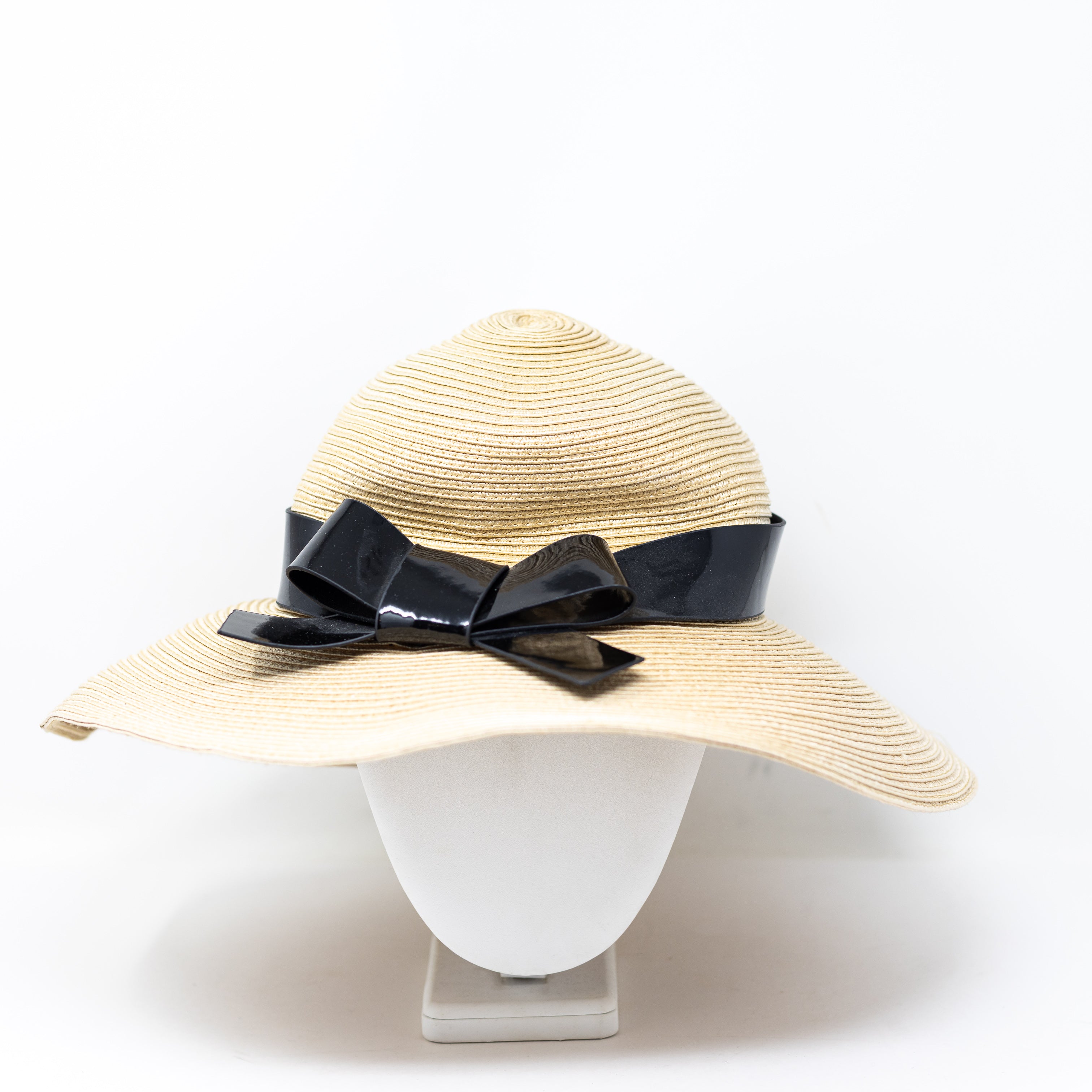 Kate Spade Neutral Straw Paper Woven Braided Oversize Bow Beach Pool Sun Hat