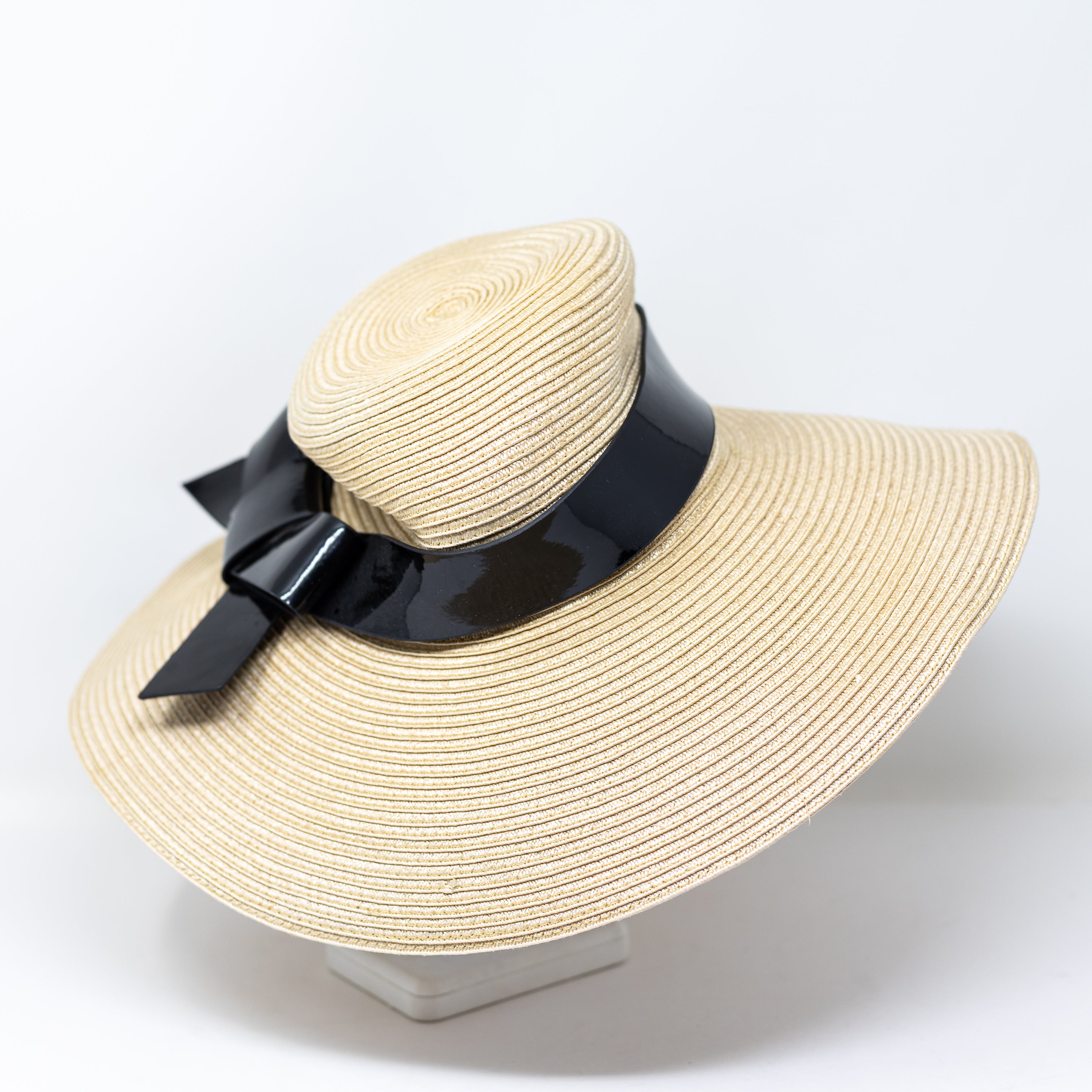 Kate Spade Neutral Straw Paper Woven Braided Oversize Bow Beach Pool Sun Hat