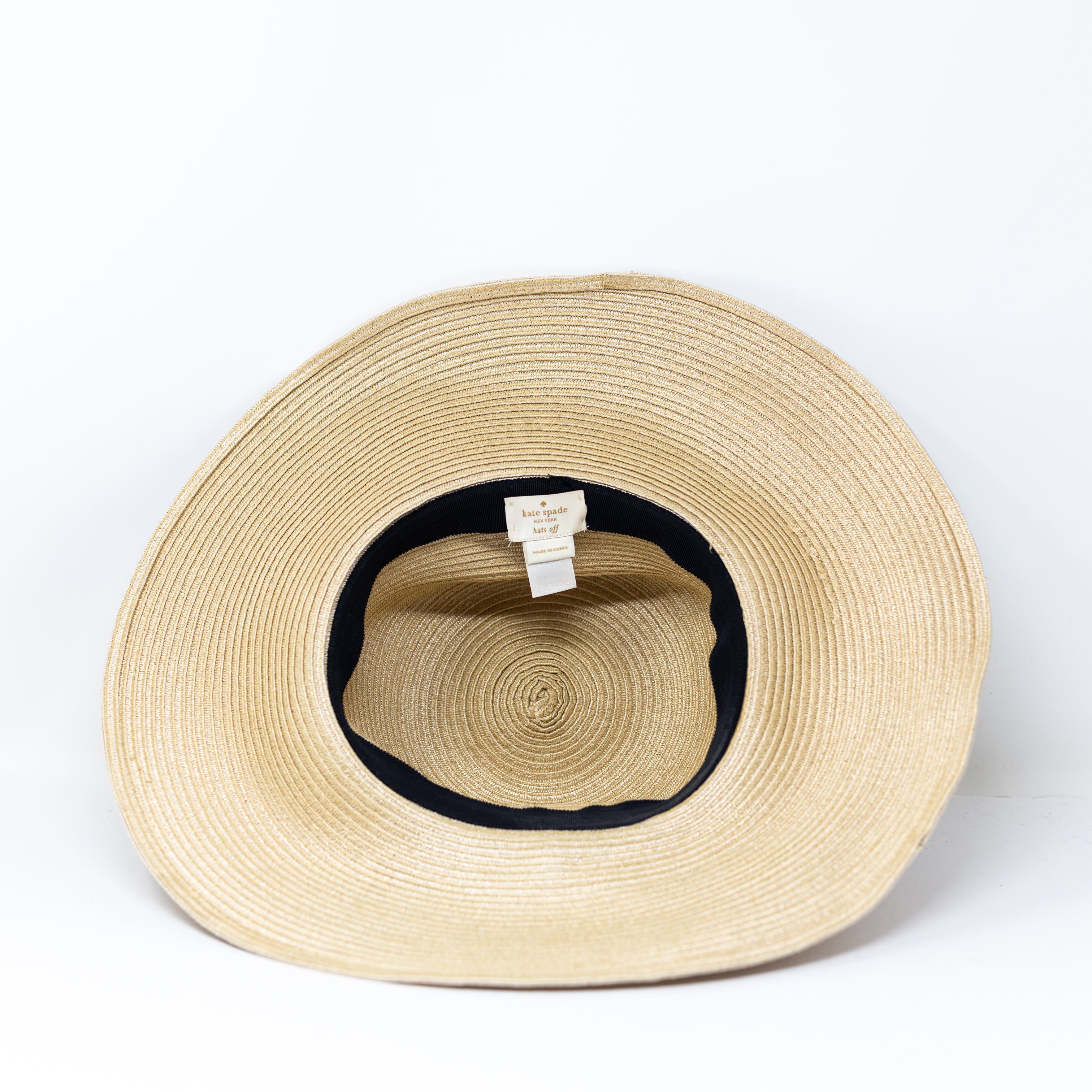 Kate Spade Neutral Straw Paper Woven Braided Oversize Bow Beach Pool Sun Hat