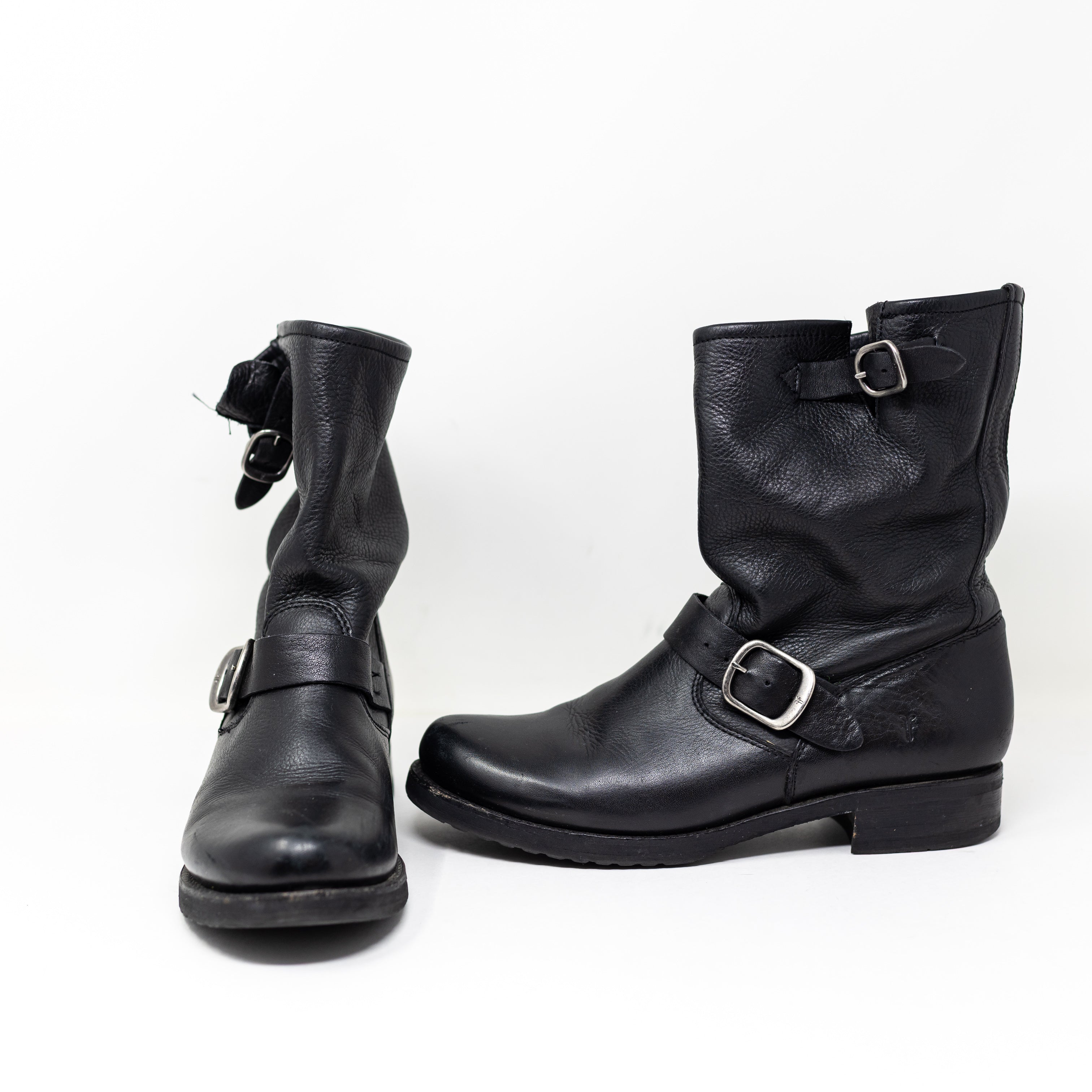Frye Women's Veronica Flex Short Genuine Leather Pull On Moto Boots Shoes Black