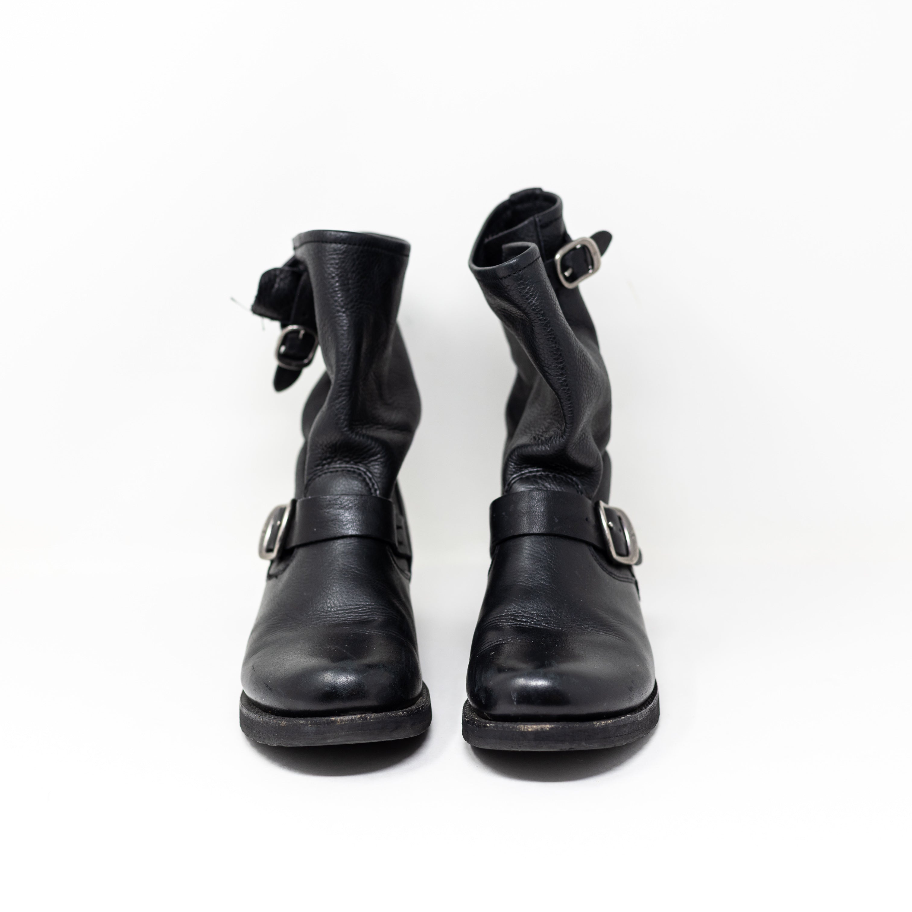 Frye Women's Veronica Flex Short Genuine Leather Pull On Moto Boots Shoes Black
