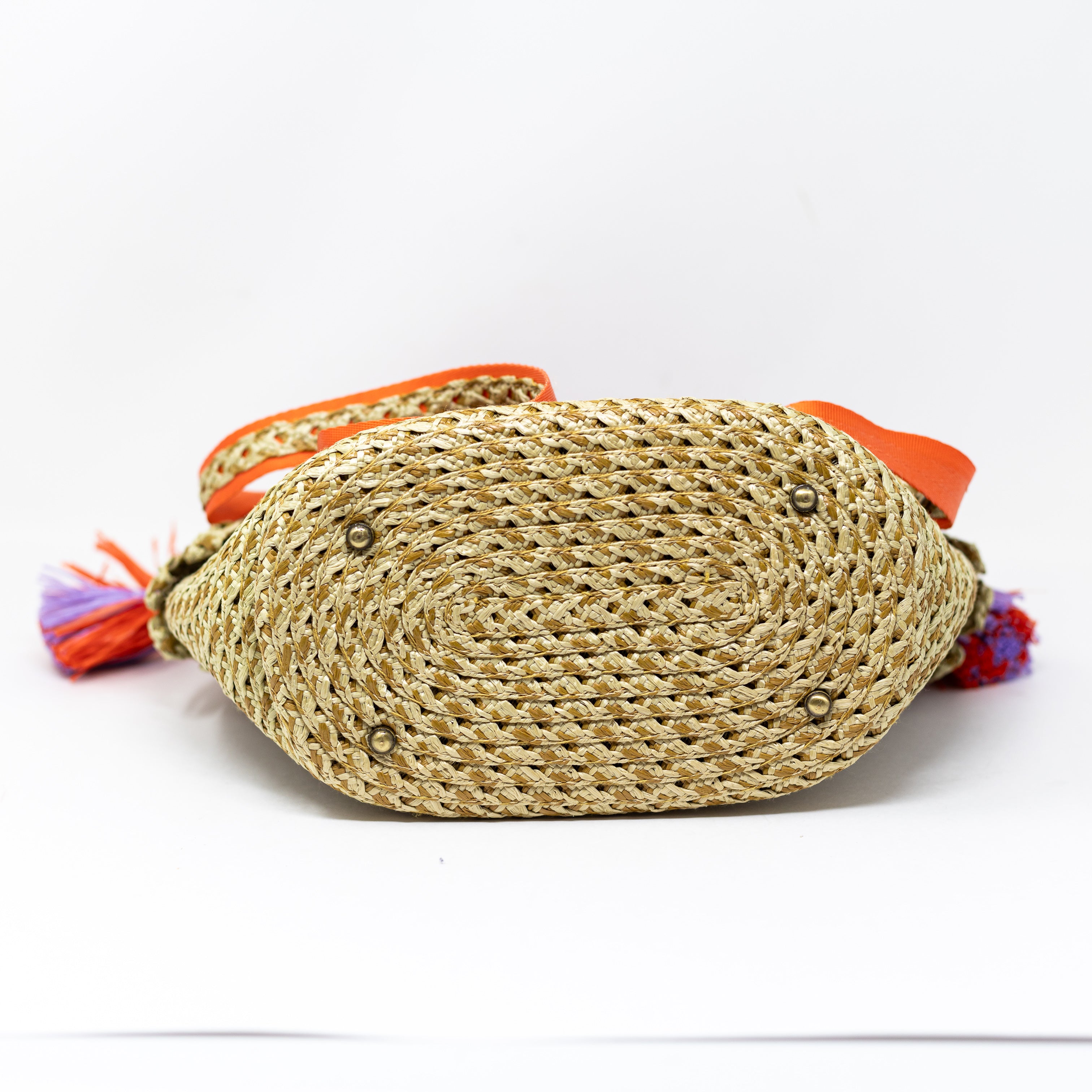Eric Javits Raffia Straw Woven Braided Tassel Fringe Bucket Bag Purse Tote
