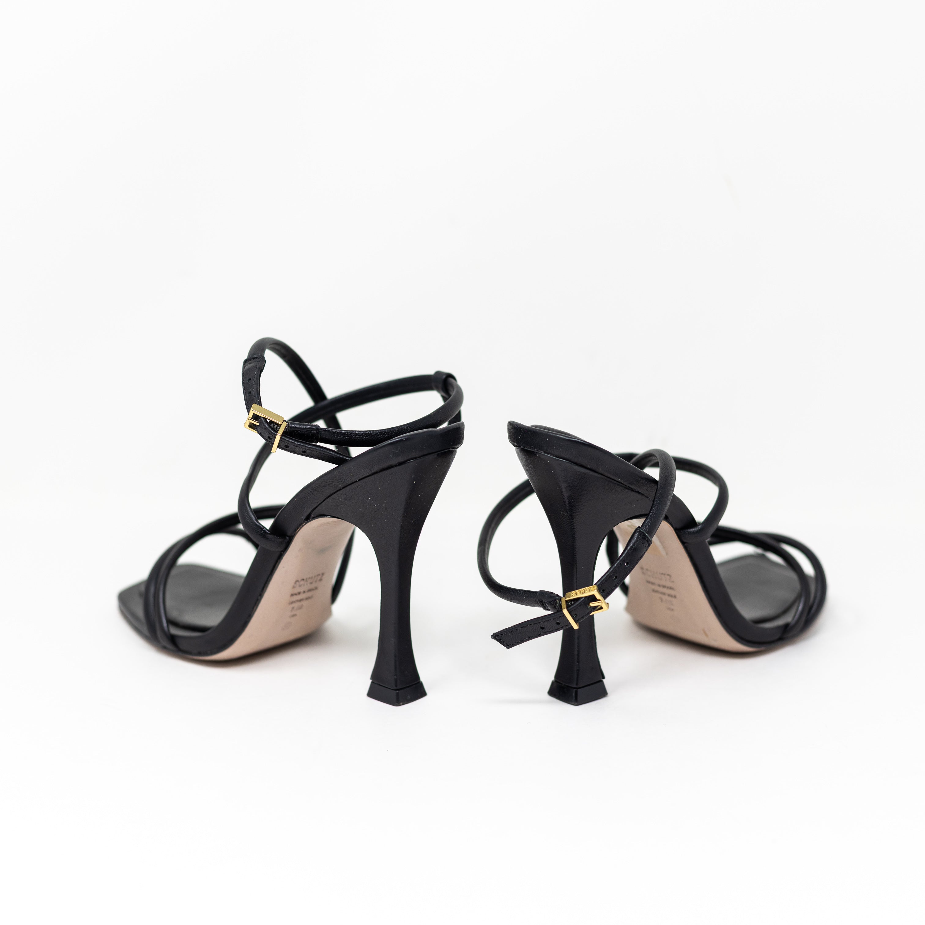 Schutz Women's Lovi Genuine Leather Strappy High Heel Sandals Shoes Black 7.5