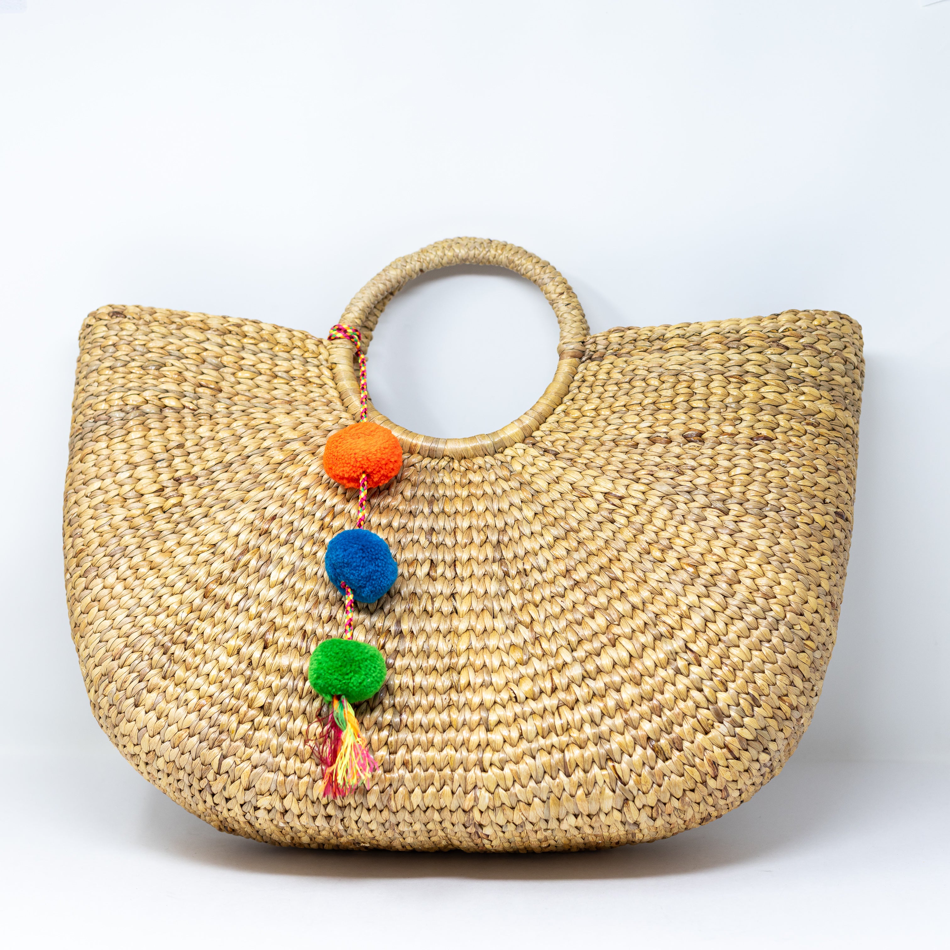 Jadetribe Wicker Straw Woven Braided Oversized Tassel Pom Pom Basket Bag Purse