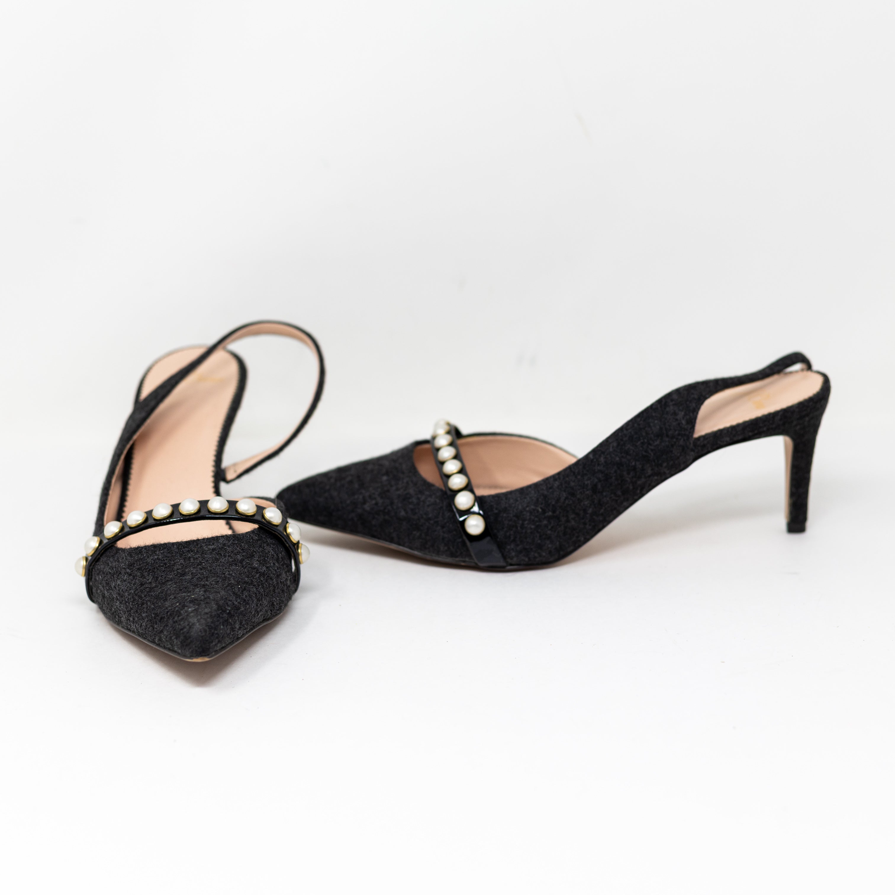 J. Crew Women's Wool Pointed Toe Pearl Beaded Embellished Slingback High Heel 9