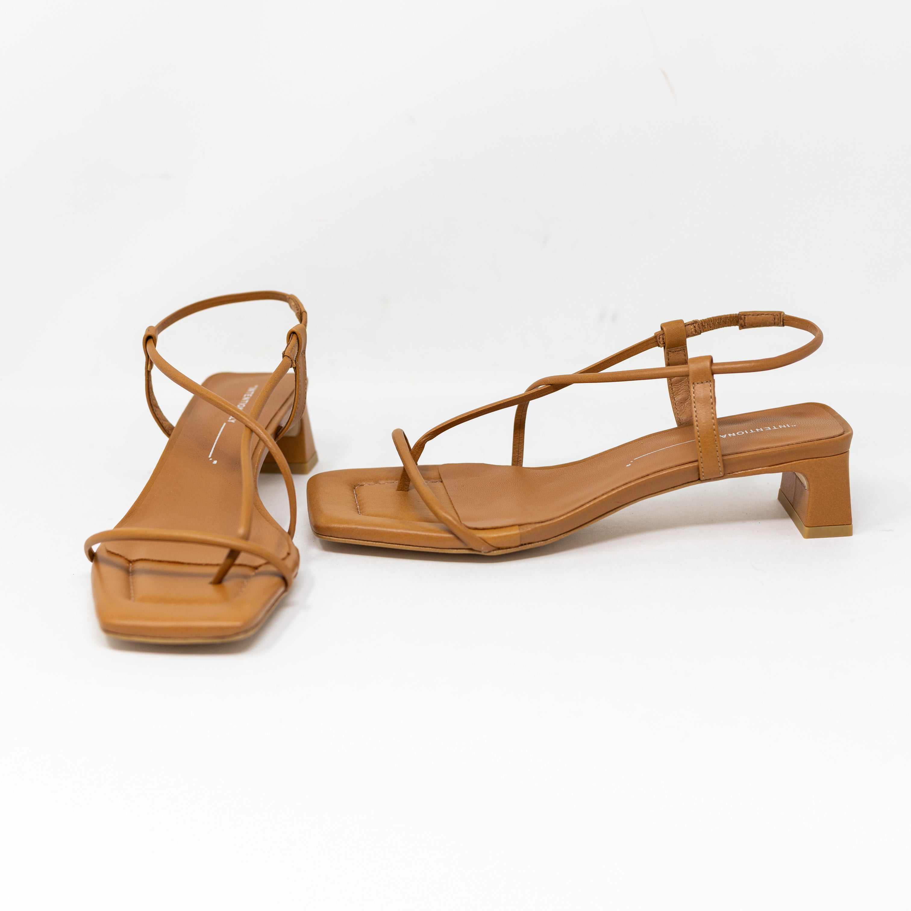 NEW Intentionally Blank Anca Genuine Leather Strappy Block Heel Shoes Tan 9