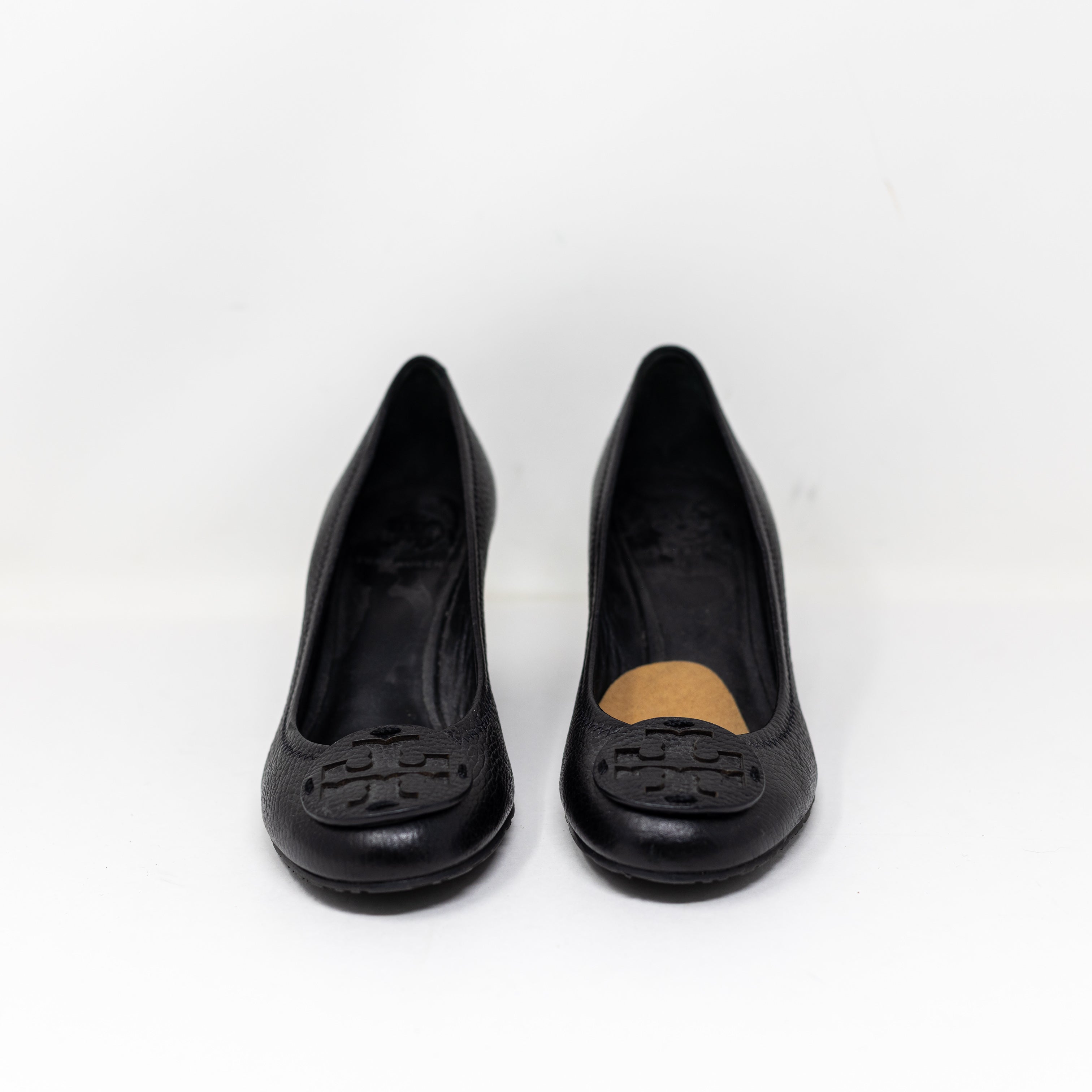 Tory Burch Women's Chelsea Genuine Leather Slip On Wedge High Heels Shoes Black