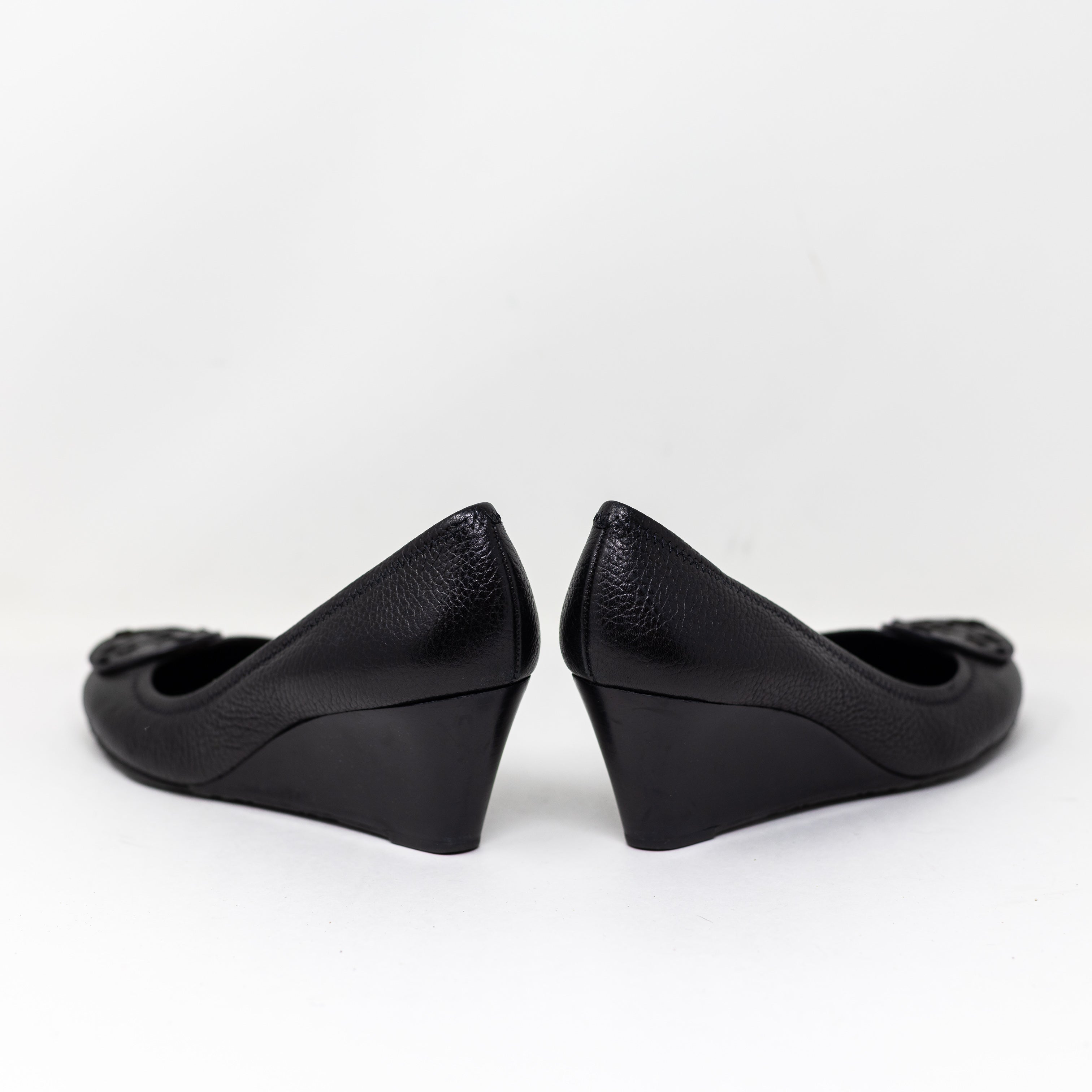 Tory Burch Women's Chelsea Genuine Leather Slip On Wedge High Heels Shoes Black