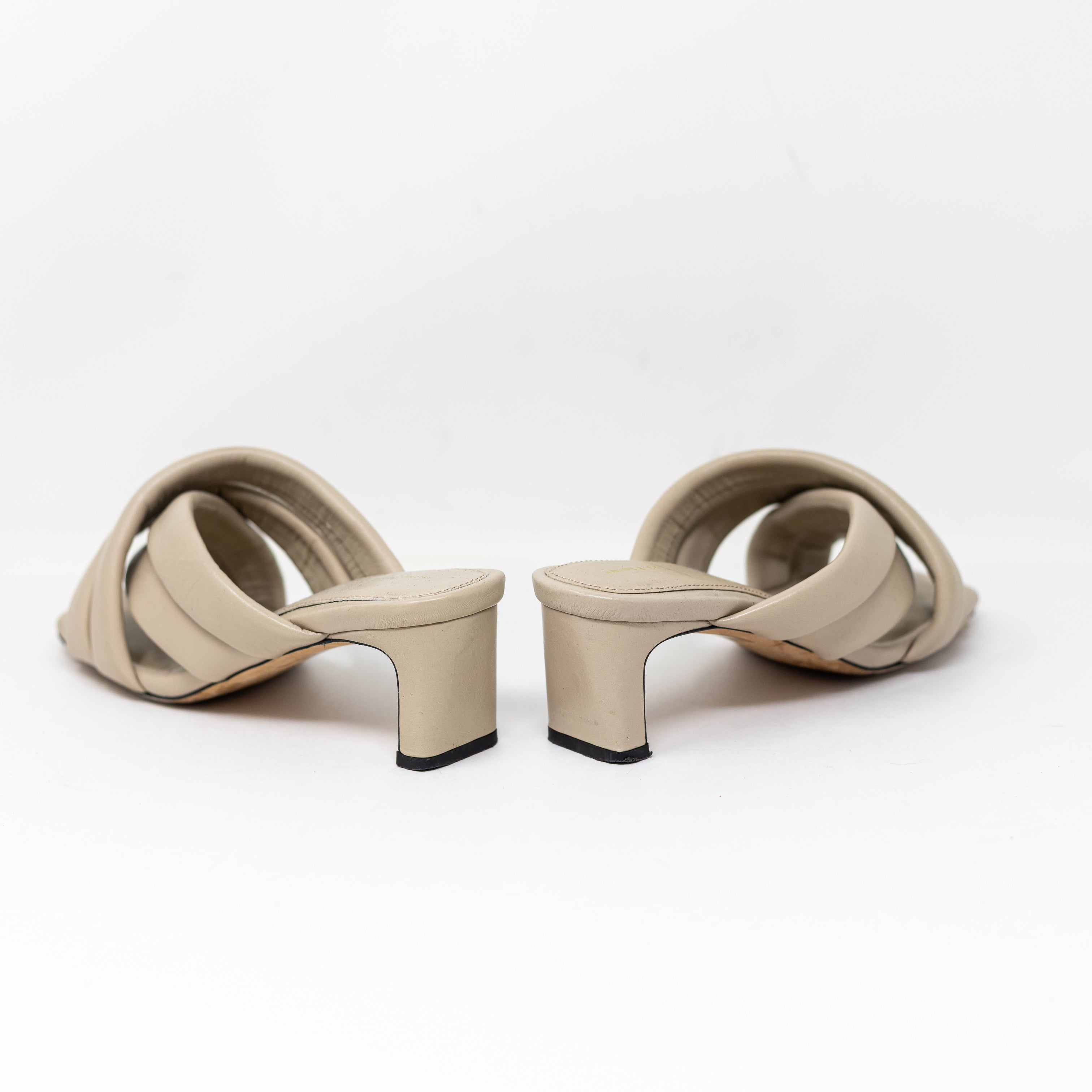 Anine Bing Women's Cade Genuine Leather Mid Heel Slide Strappy Sandals Beige 7