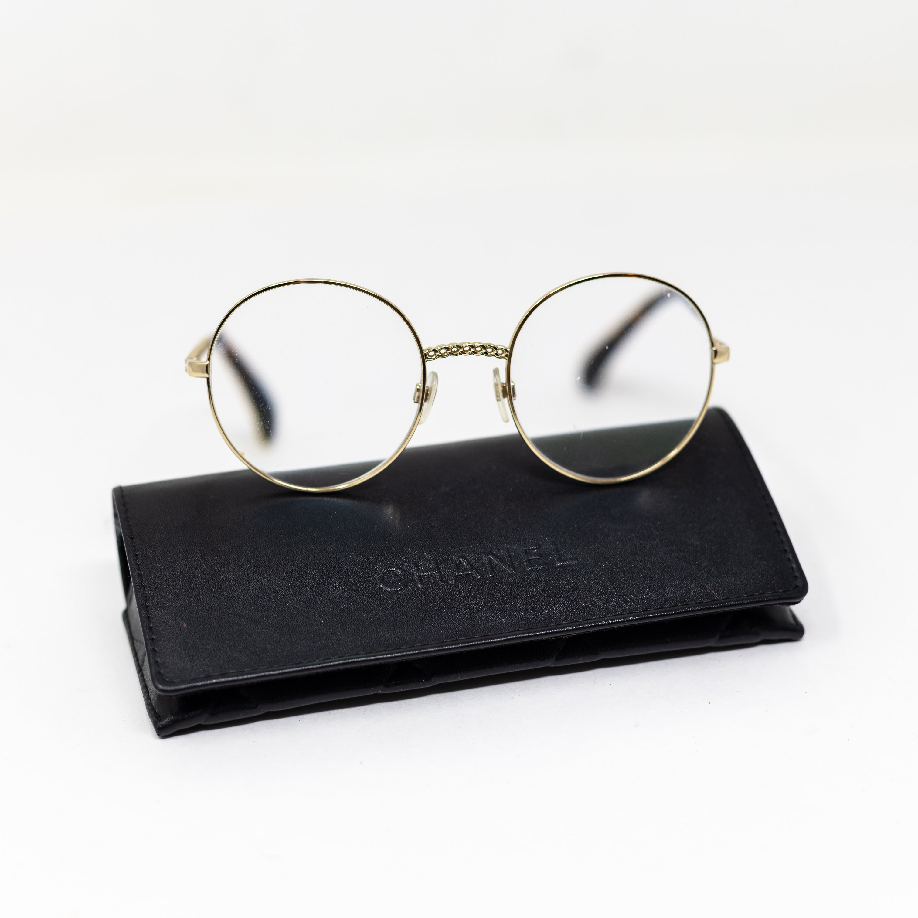 Chanel 2186 Oversize Round Lens Chain Link Gold Metal Magnifying Reading Glasses