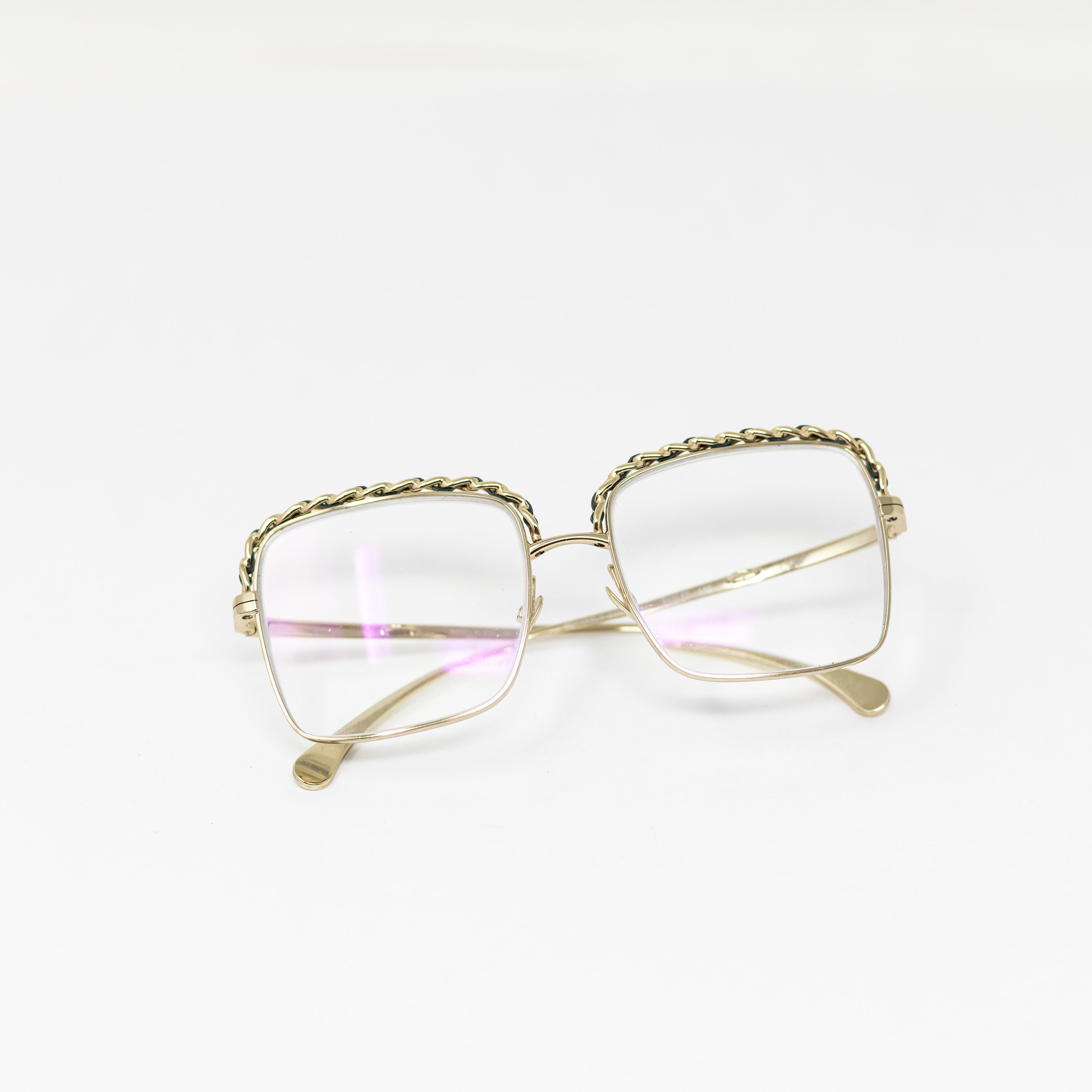 Chanel 2206-Q Genuine Leather Trim Chain Link Oversized Square Frame Glasses