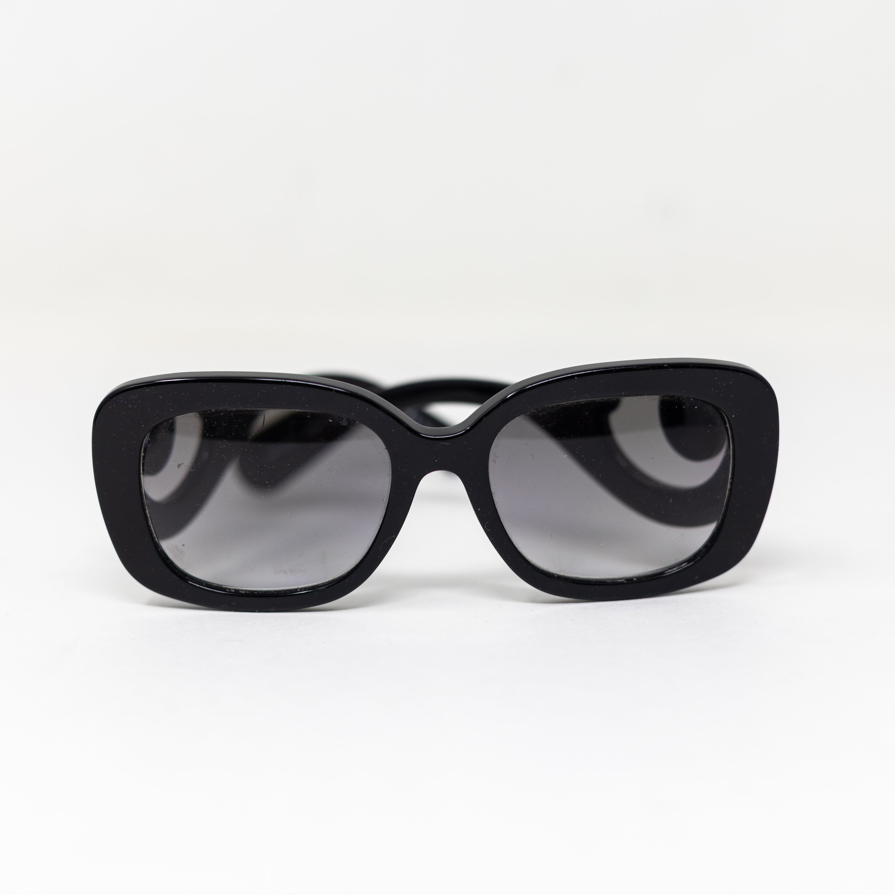 Prada SPR270 Baroque Swirl Rectangle Oversize Frame Black Gray Lenses Sunglasses