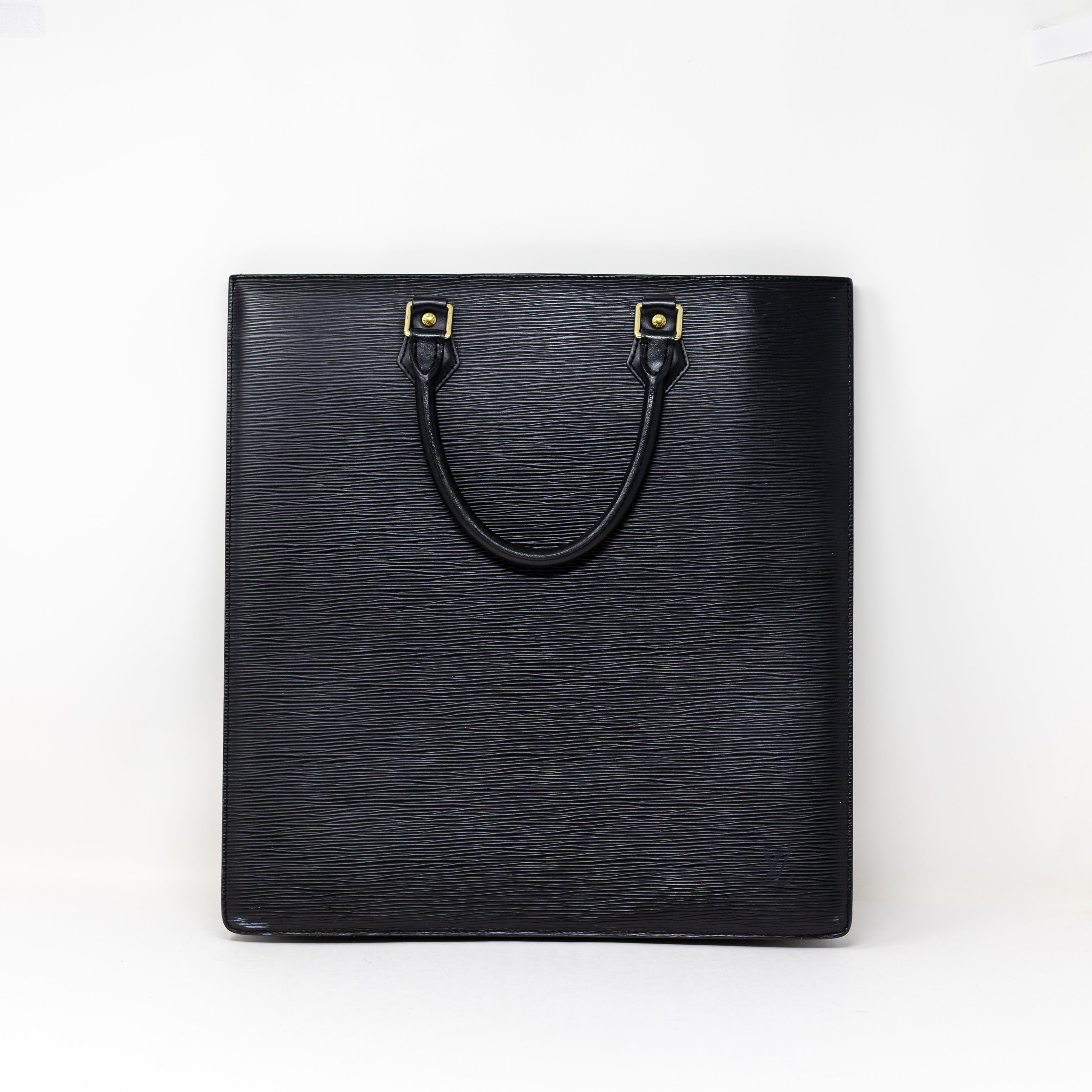 Louis Vuitton Sac Plat Textured Epi Leather Top Handle Tote Purse Bag Black