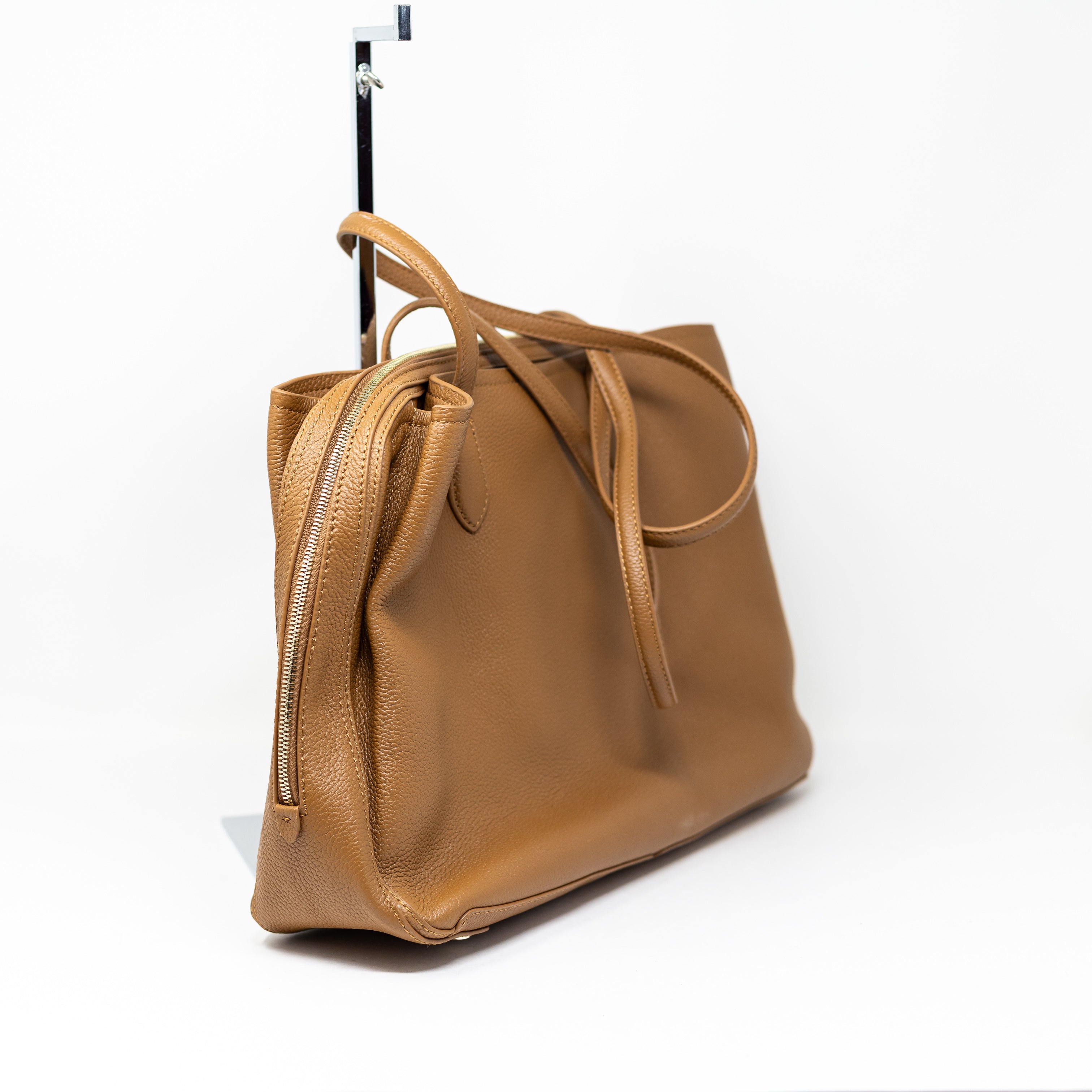 Quince Vivienne Genuine Italian Leather Top Handle Work Tote Purse Bag Cognac