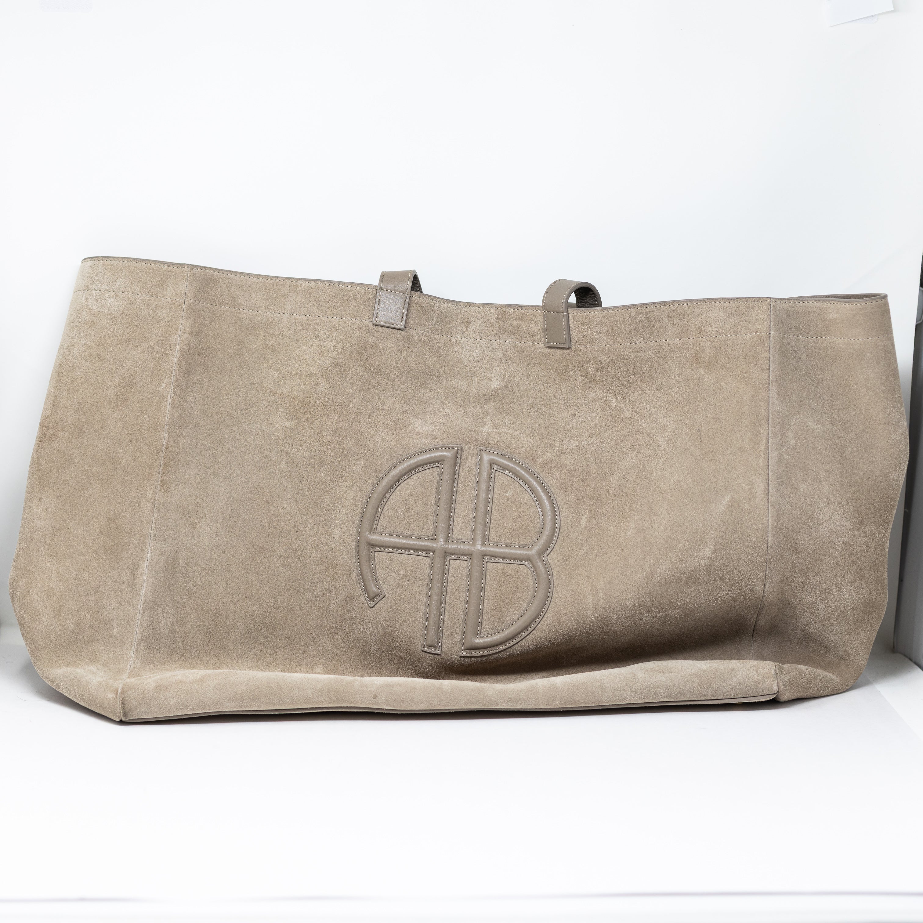 Anine Bing Rio Genuine Suede Leather Oversized XL Shoulder Tote Bag Purse Taupe