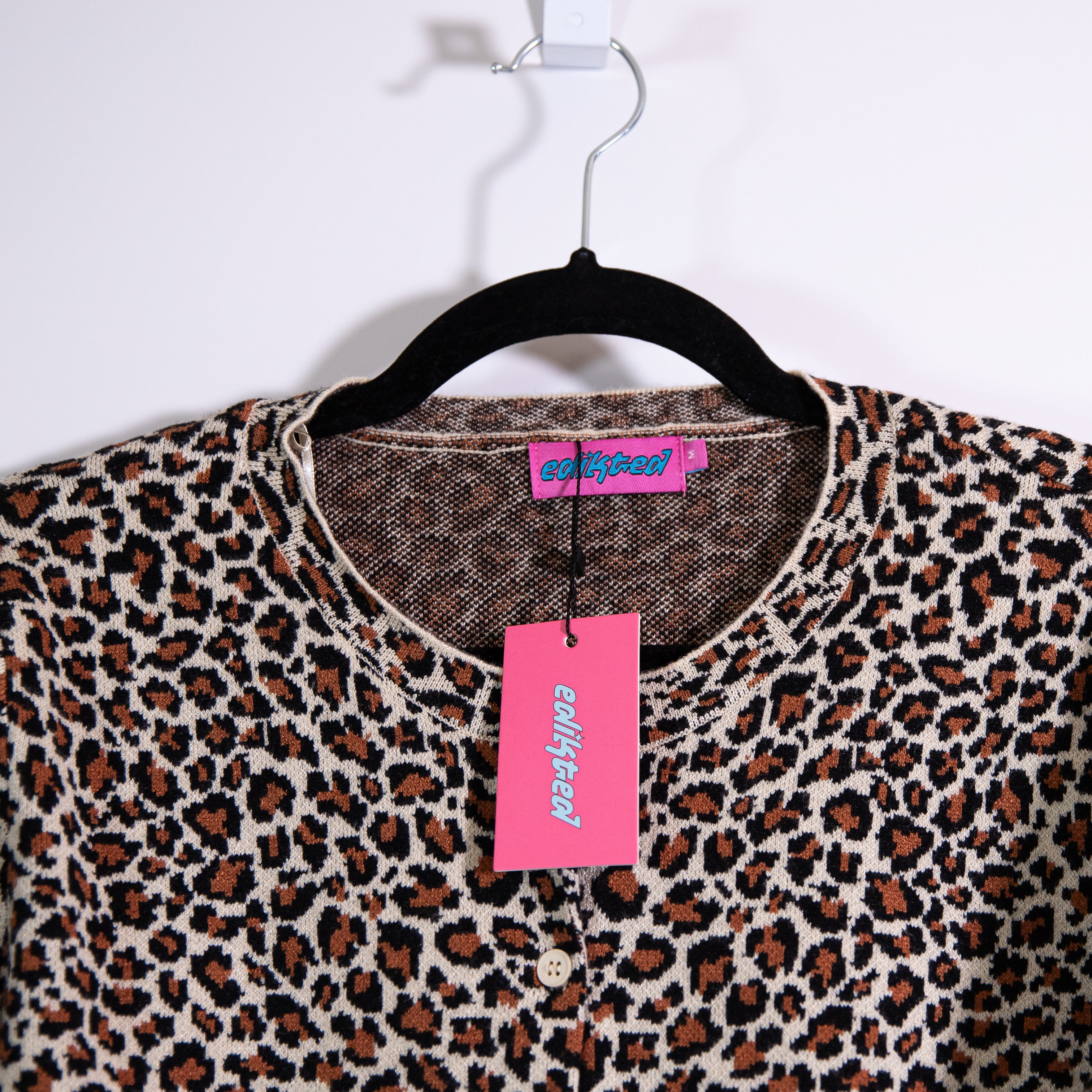 NEW Edikted Leopard Cheetah Animal Print Pattern Knit Stretch Sweater Cardigan M