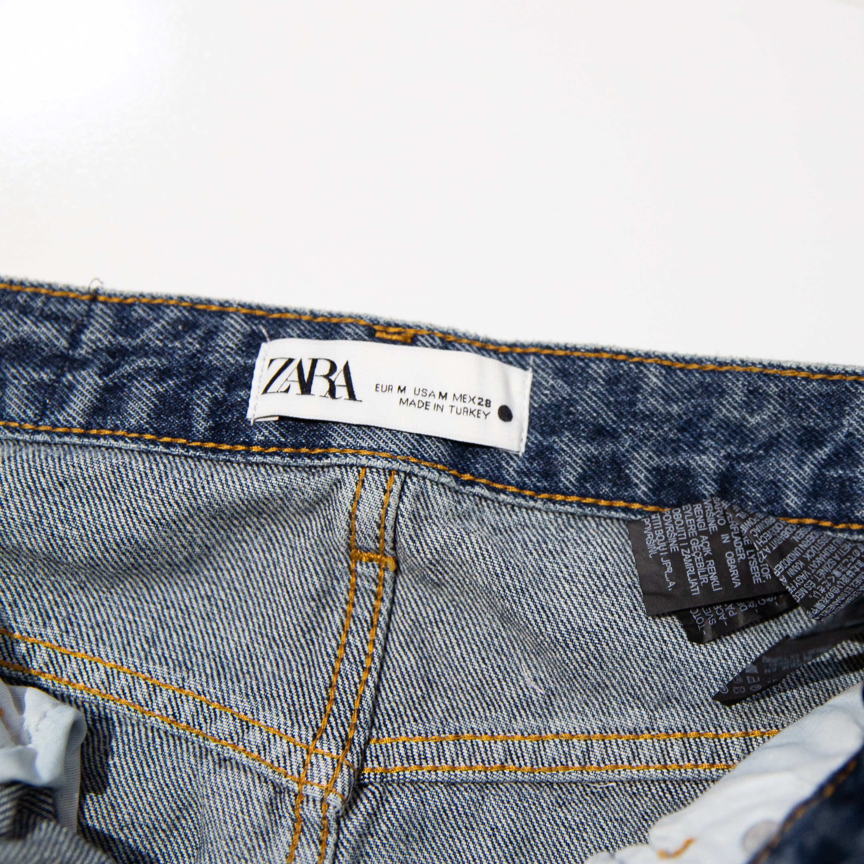 Zara Cotton Patchwork Double Overlay High Rise Mini Denim Jean Skirt Blue Medium