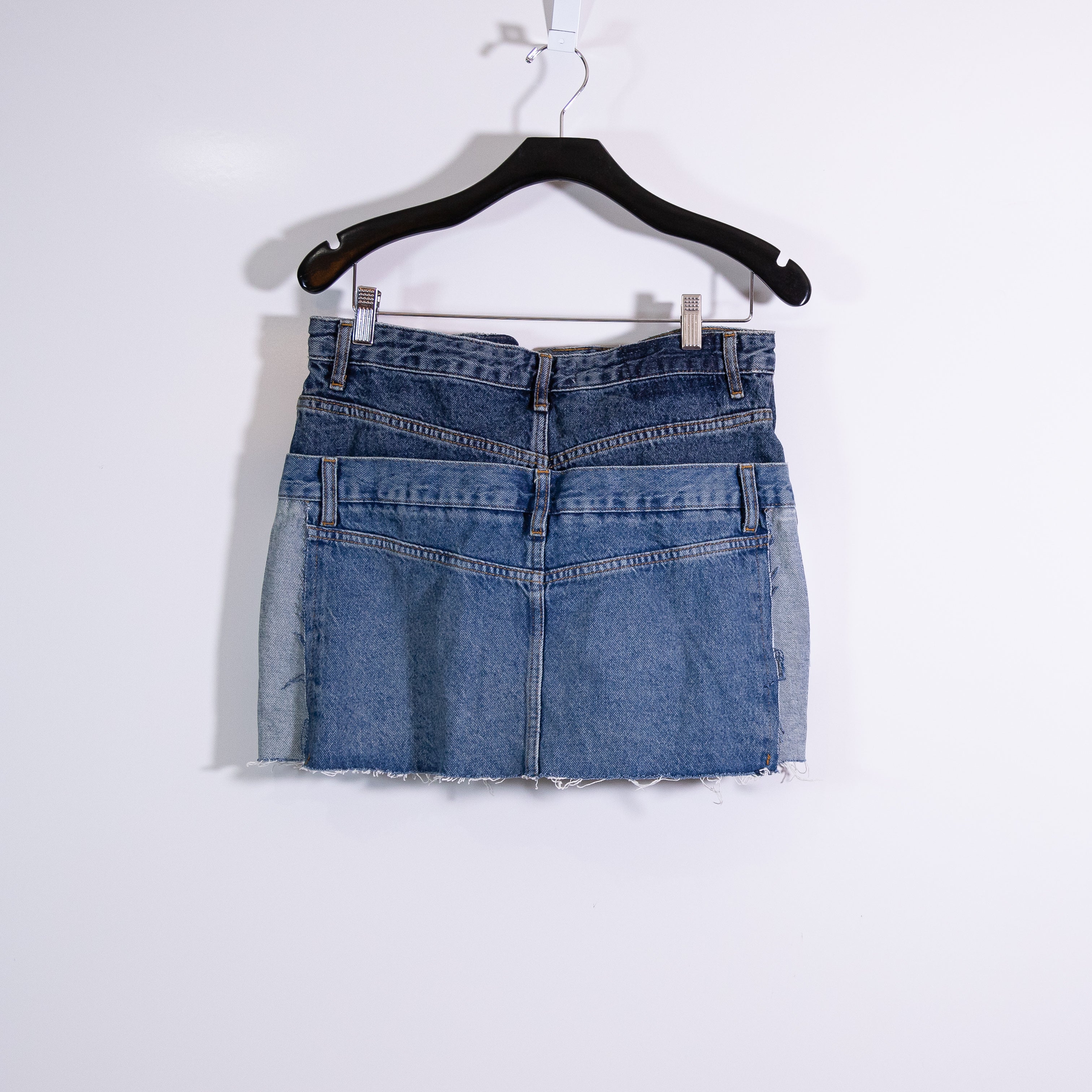 Zara Cotton Patchwork Double Overlay High Rise Mini Denim Jean Skirt Blue Medium