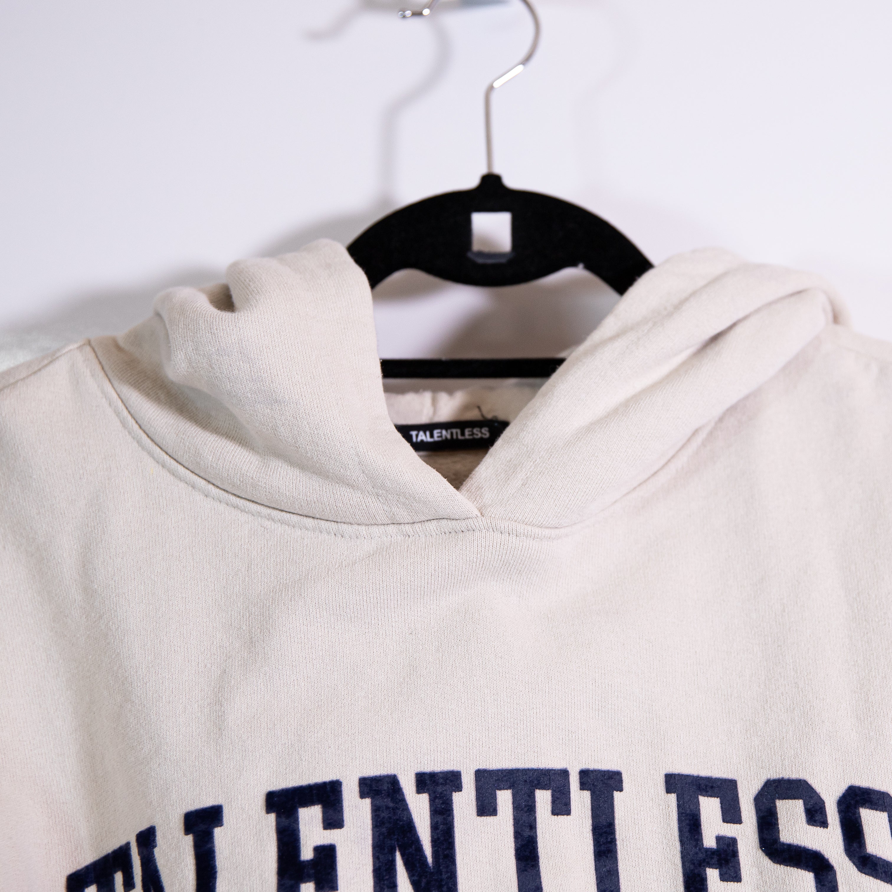 Talentless Cotton Fleece Terry Lined Velvet Logo Pullover Hoodie Sweatshirt Tan