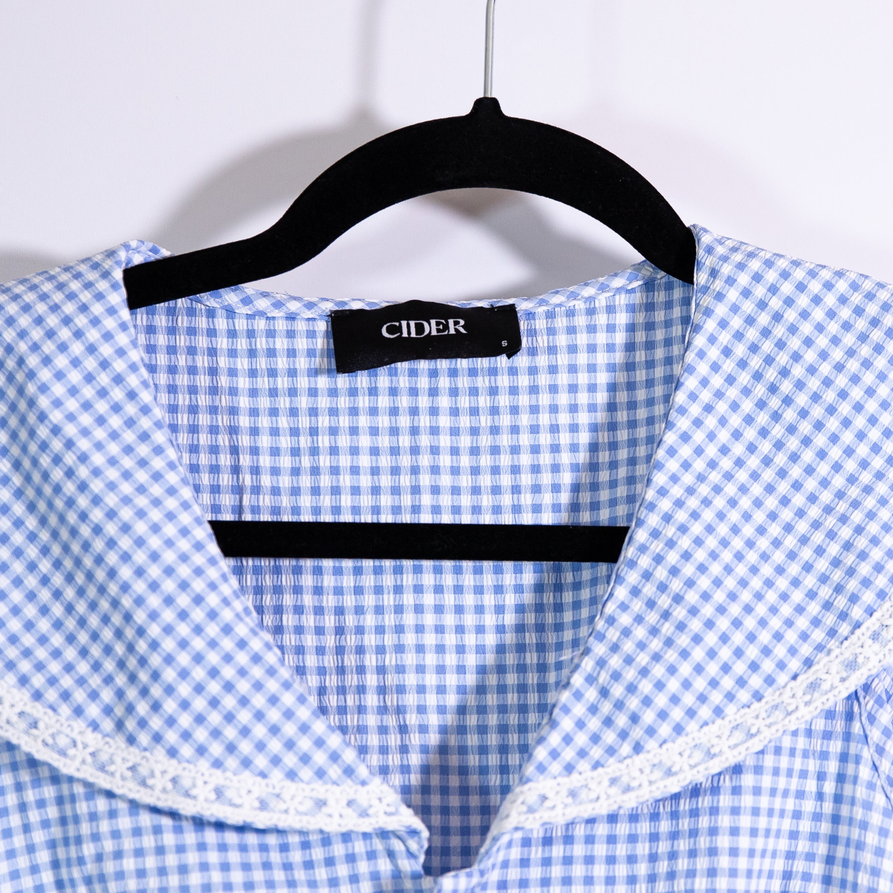 Cider Blue White Gingham Check Print Pattern Spread Collar Mini Romper Playsuit