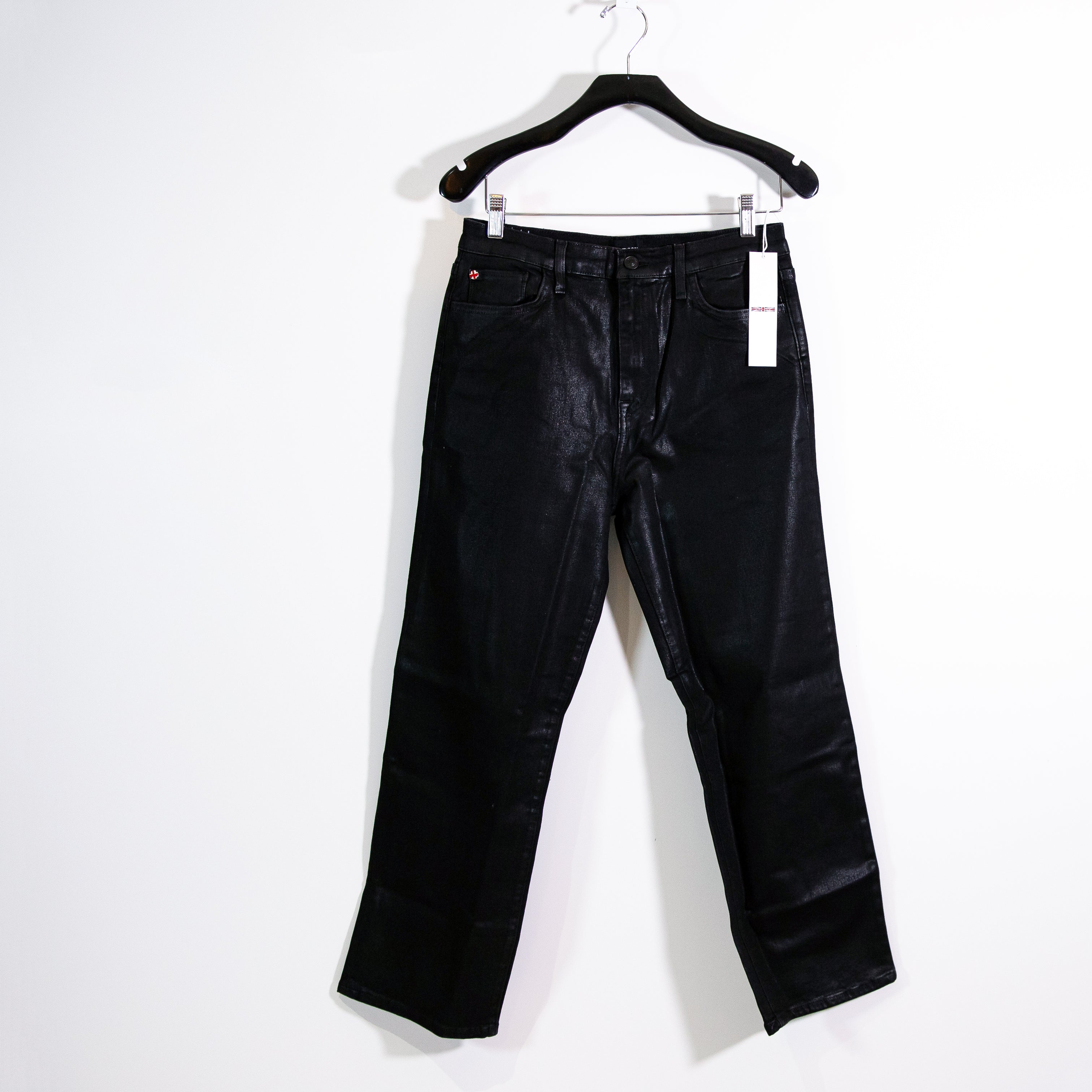 NEW Hudson Noa High-Rise Straight Ankle Polished Cotton Stellar Black Jeans 29