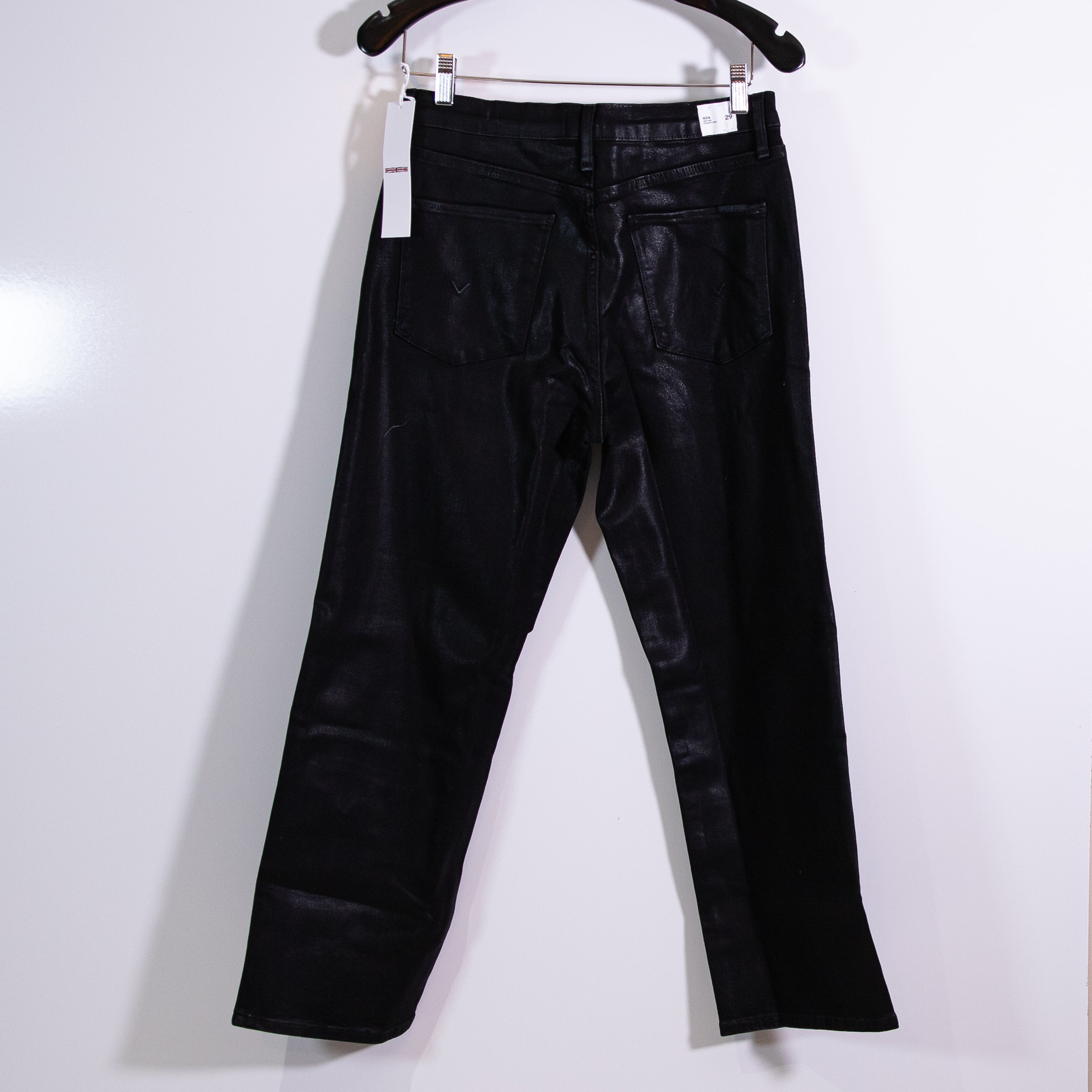 NEW Hudson Noa High-Rise Straight Ankle Polished Cotton Stellar Black Jeans 29