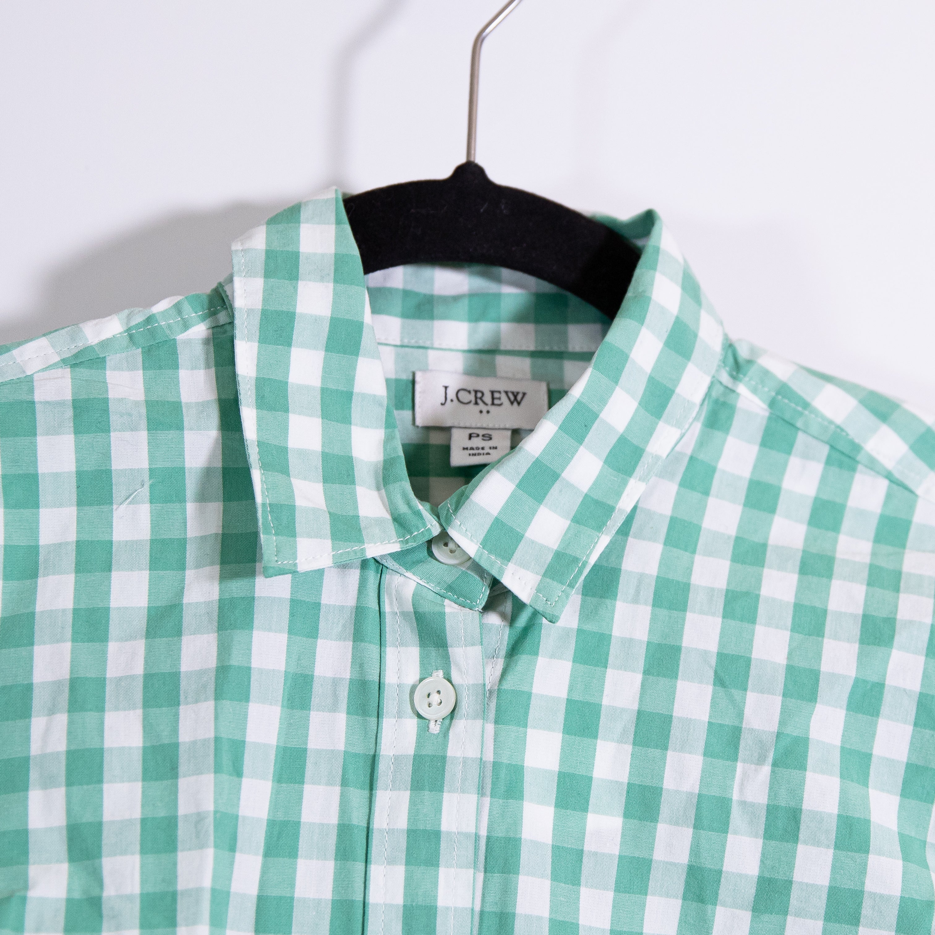 NEW J. Crew Petite Lightweight Cotton Blend Shirt In Signature Fit Green Gingham