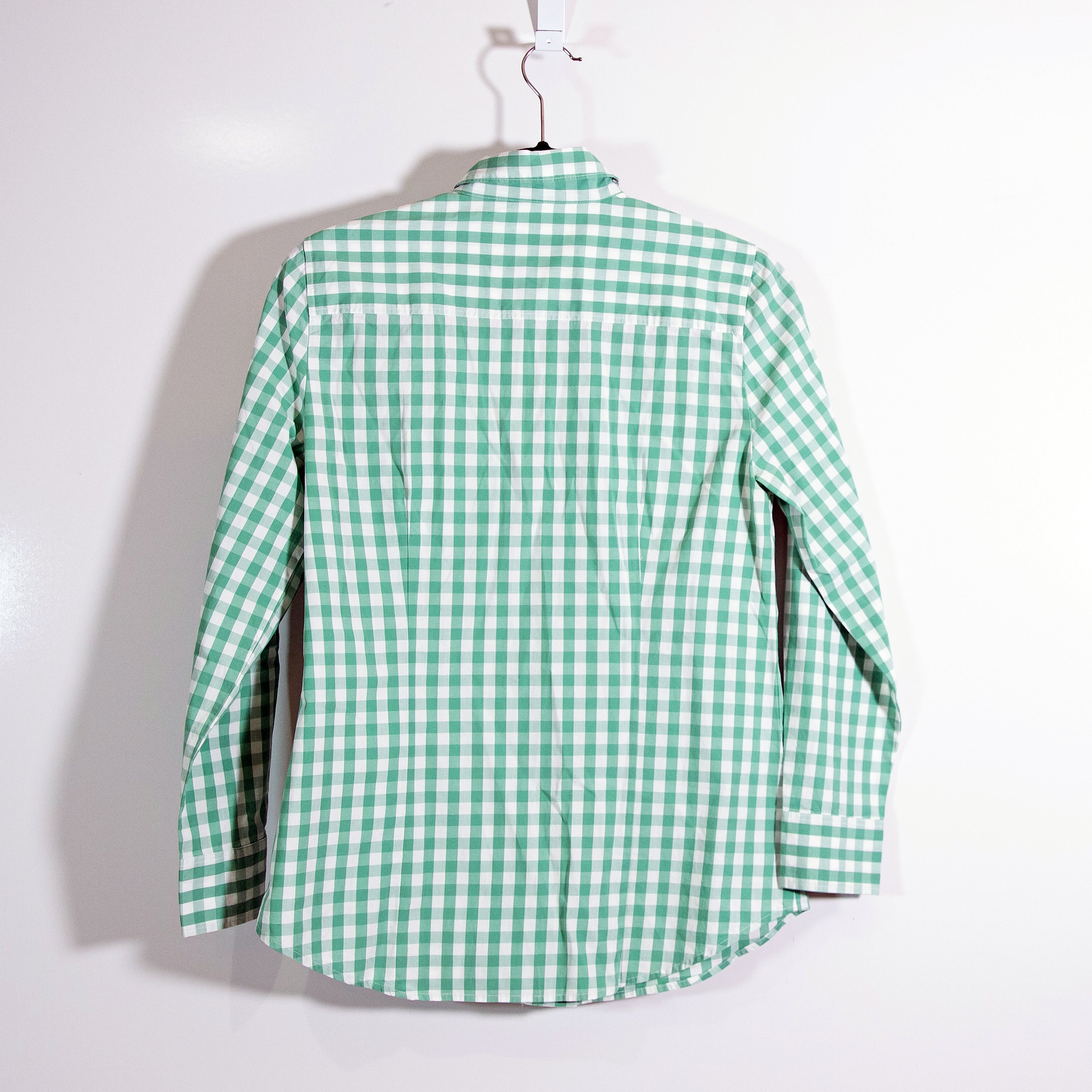 NEW J. Crew Petite Lightweight Cotton Blend Shirt In Signature Fit Green Gingham