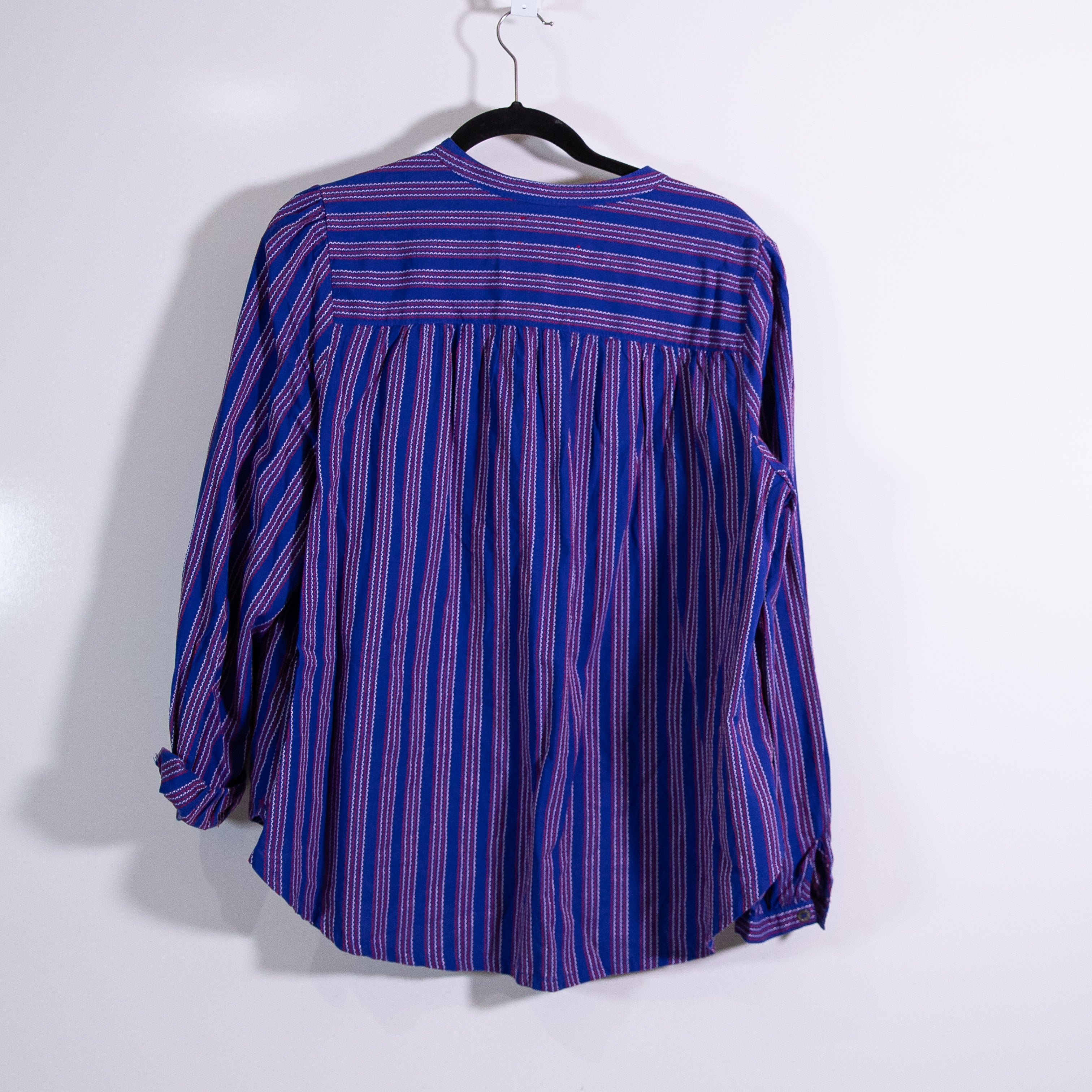 Xirena Cotton Blend Henley Neck Pullover Long Sleeve Striped Geometric Blouse L