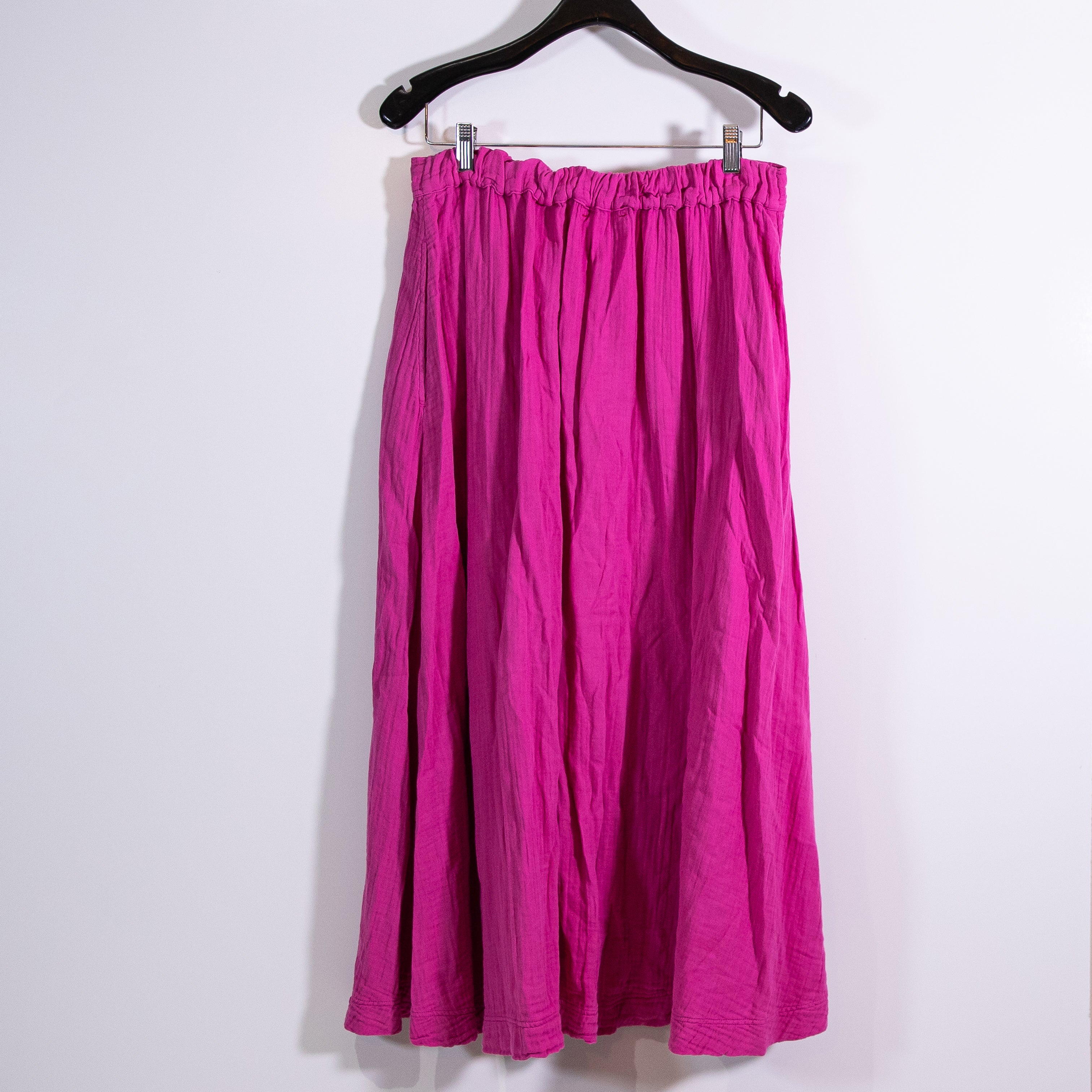Xirena Cotton Textured Button Front Straight Line Midi Skirt Purple Pink Large