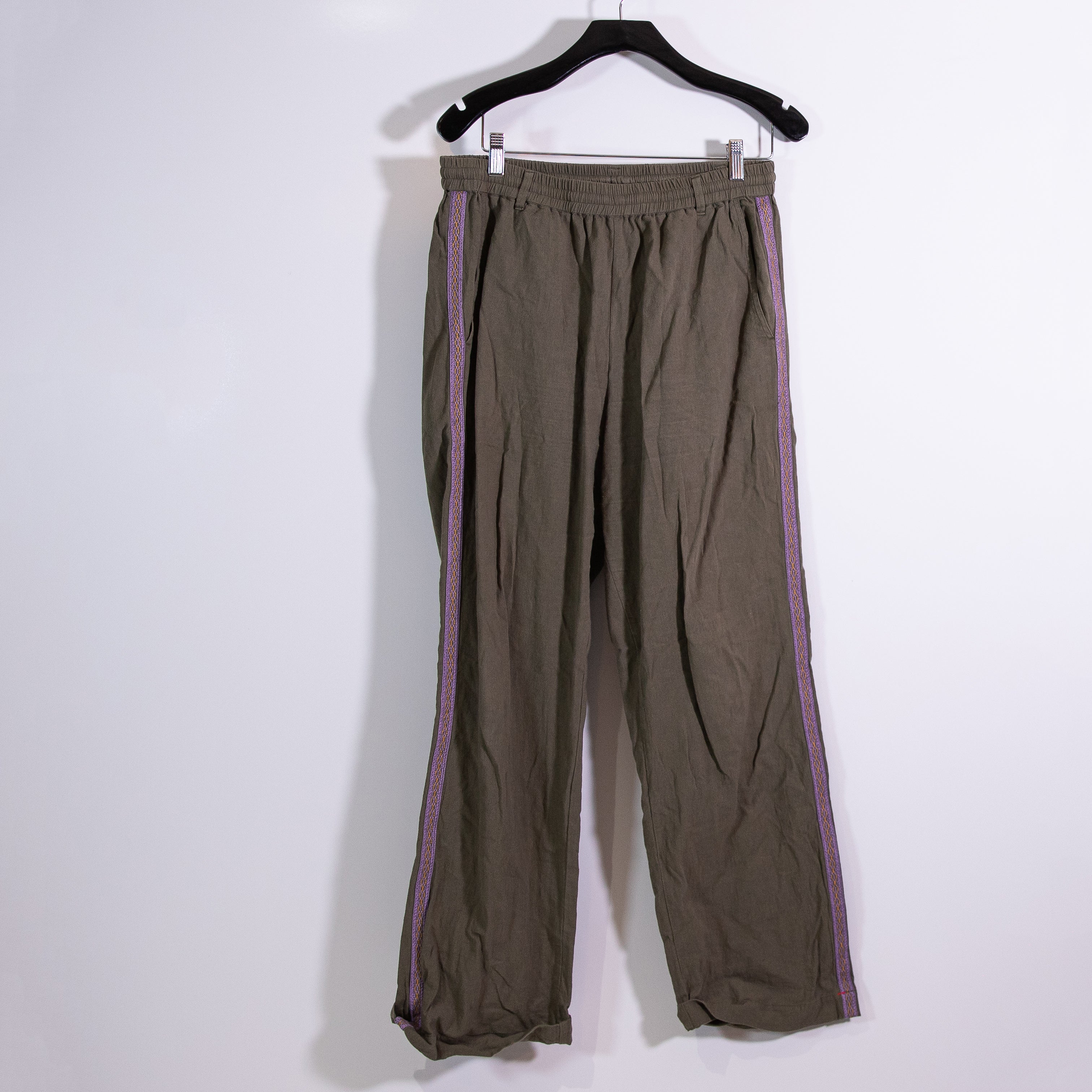 Xirena Cotton Mid Rise Straight Leg Green Purple Embroidered Trouser Pants Large
