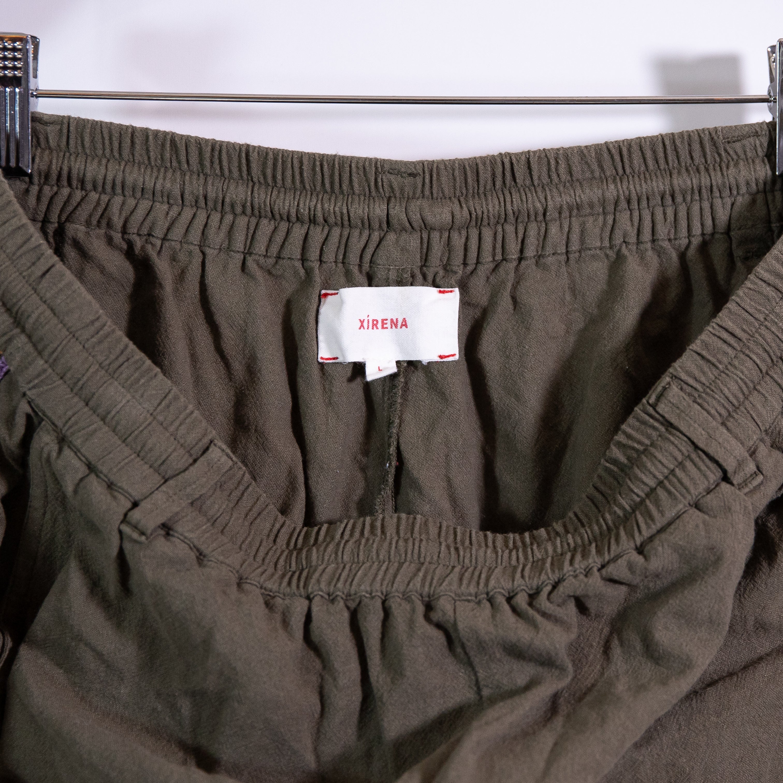 Xirena Cotton Mid Rise Straight Leg Green Purple Embroidered Trouser Pants Large