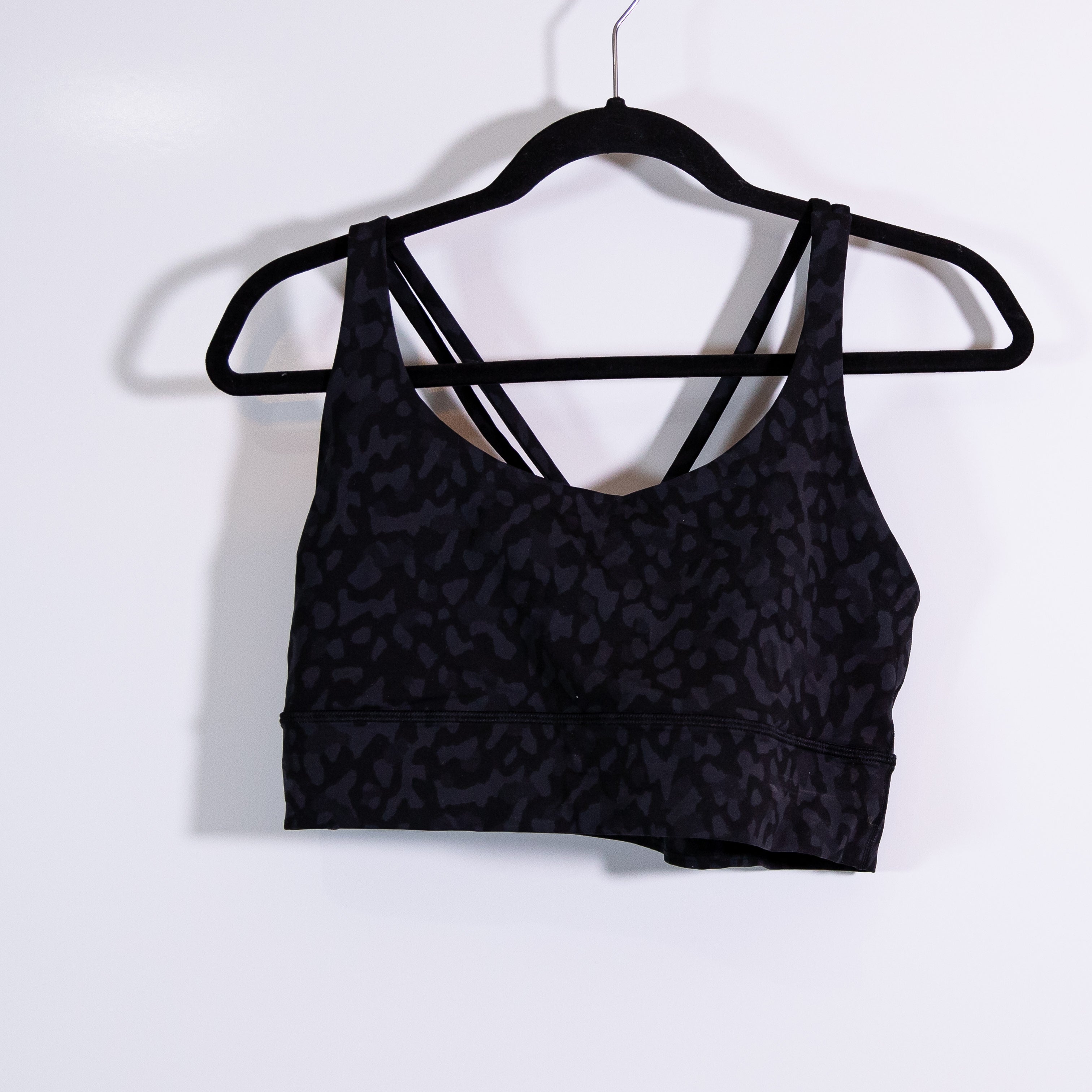 Lululemon Energy Longline Sports Bra Medium Support Leopard Camo Deep Coal Multi