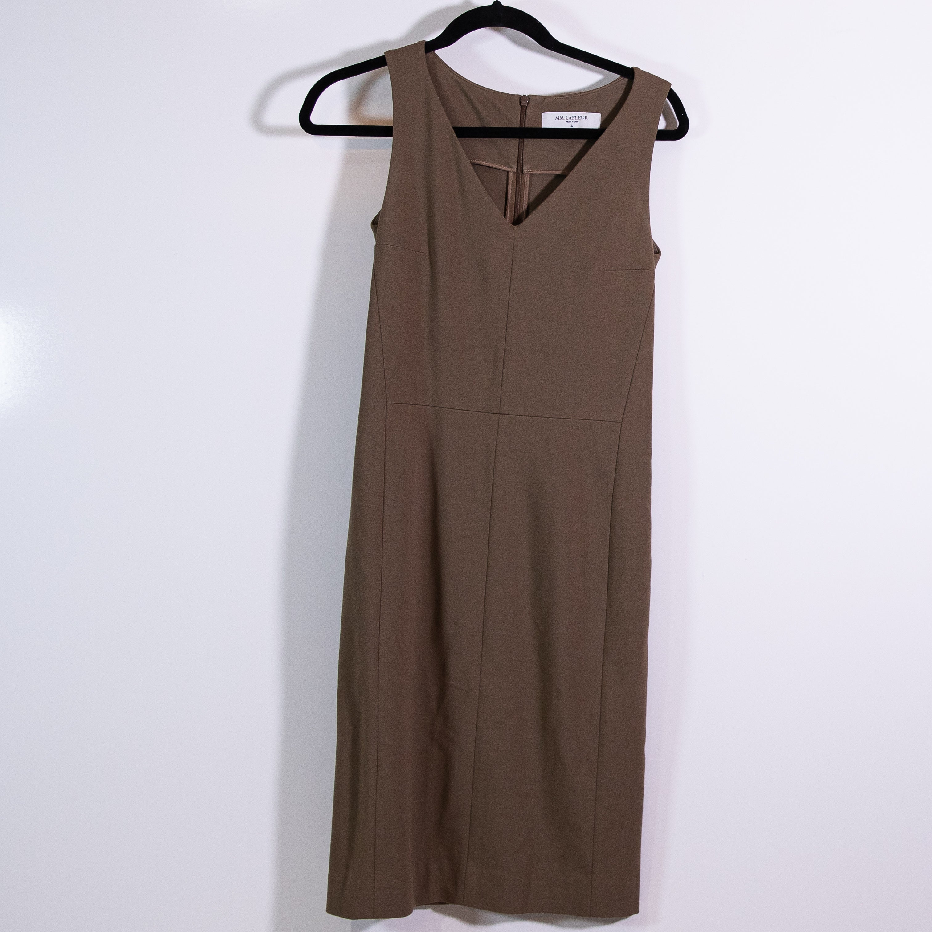 M.M. Lafleur The Rachel Stretch Knit Sleeveless V Neck Mini Shift Dress Brown 4