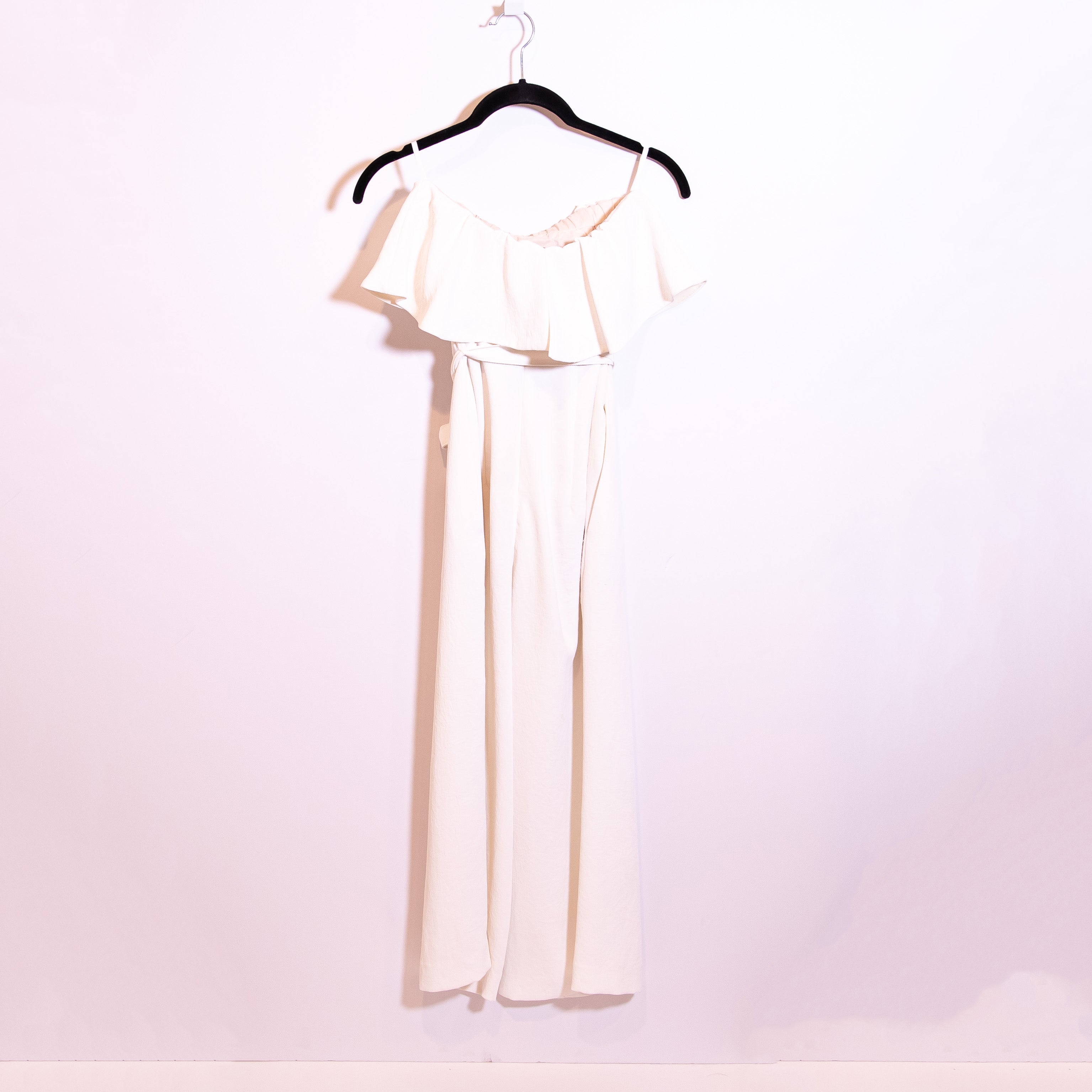 Babaton Aritzia Altamiro Strapless Ruffle Straight Leg Ankle Crop Jumpsuit Ivory