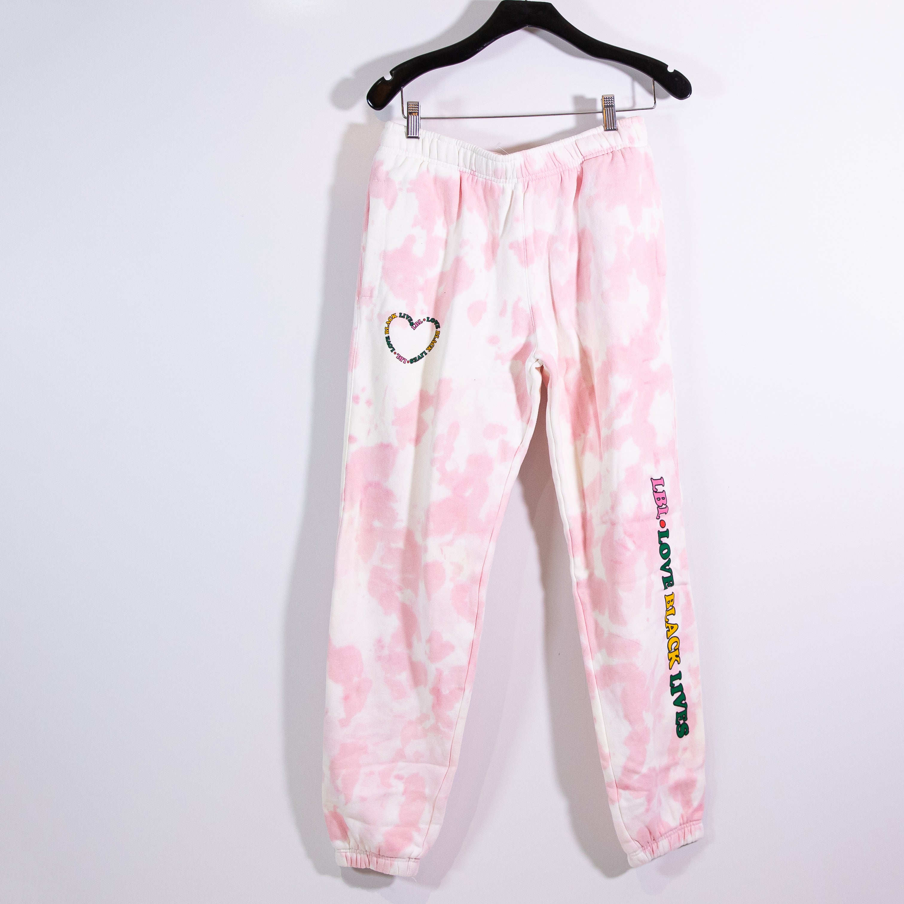 NEW Cross Colours Love Black Lives Cotton Fleece Lined Jogger Sweat Pants Pink S