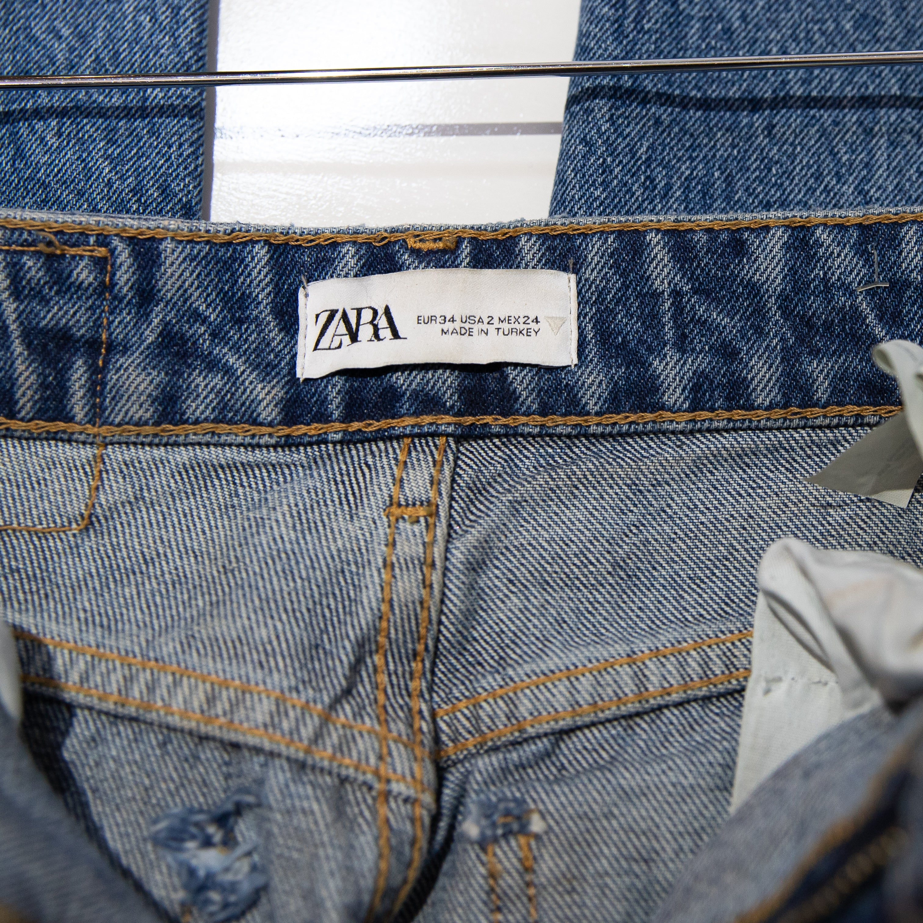 Zara Women's Cotton Flared Leg Distressed Denim Jeans Blue 2