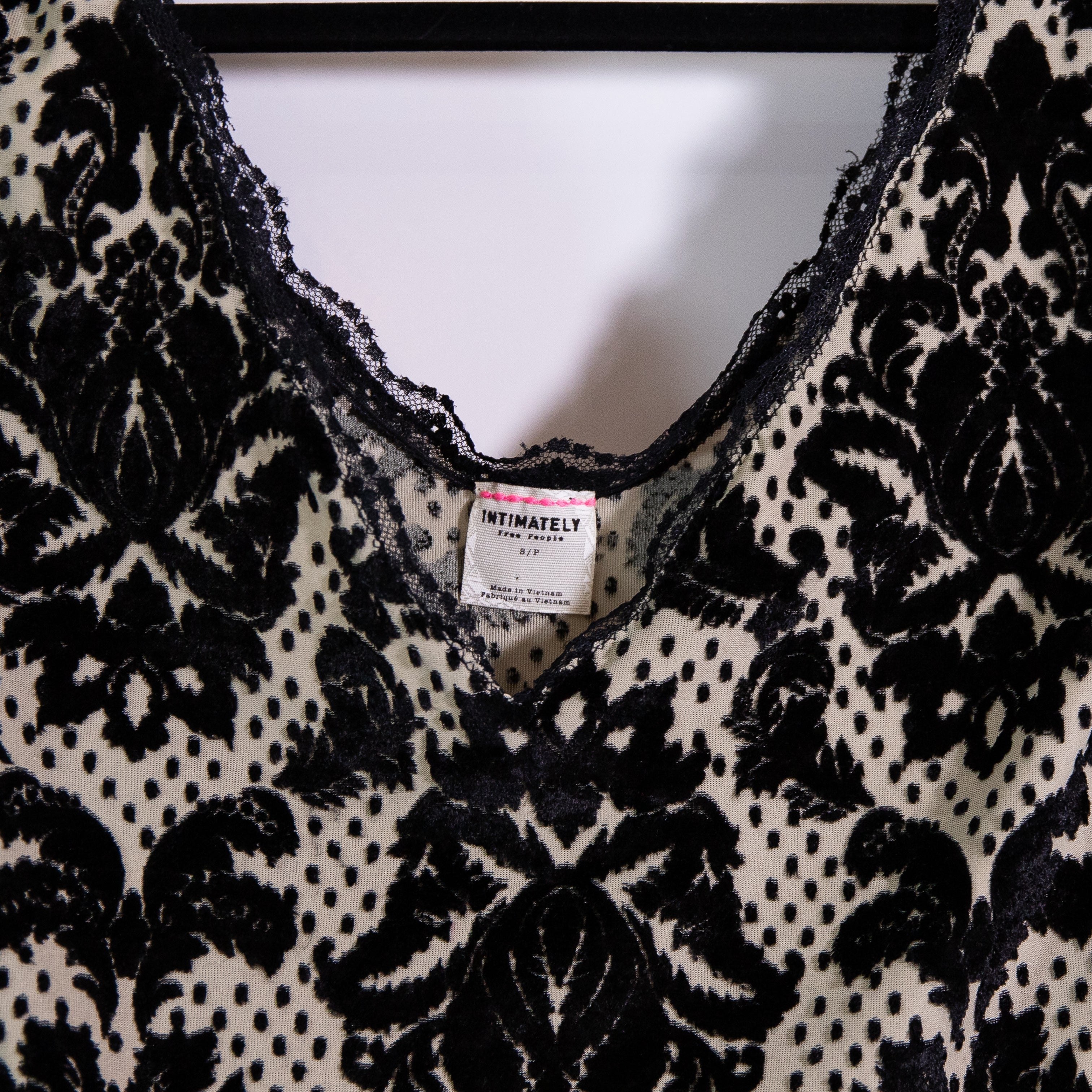 Free People Intimately Fair Maiden Floral Velvet Velour Mini Black Nude Dress S